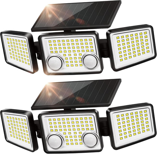 UME Solar Outdoor Lights 3000 Lumen 7000K, 152 LED Super Bright Motion Sensor Outdoor Light with 2 Sensors, IP65 Waterproof 270 Wide Angle Solar Flood Light with 3 Modes for Garden - 2 Pack