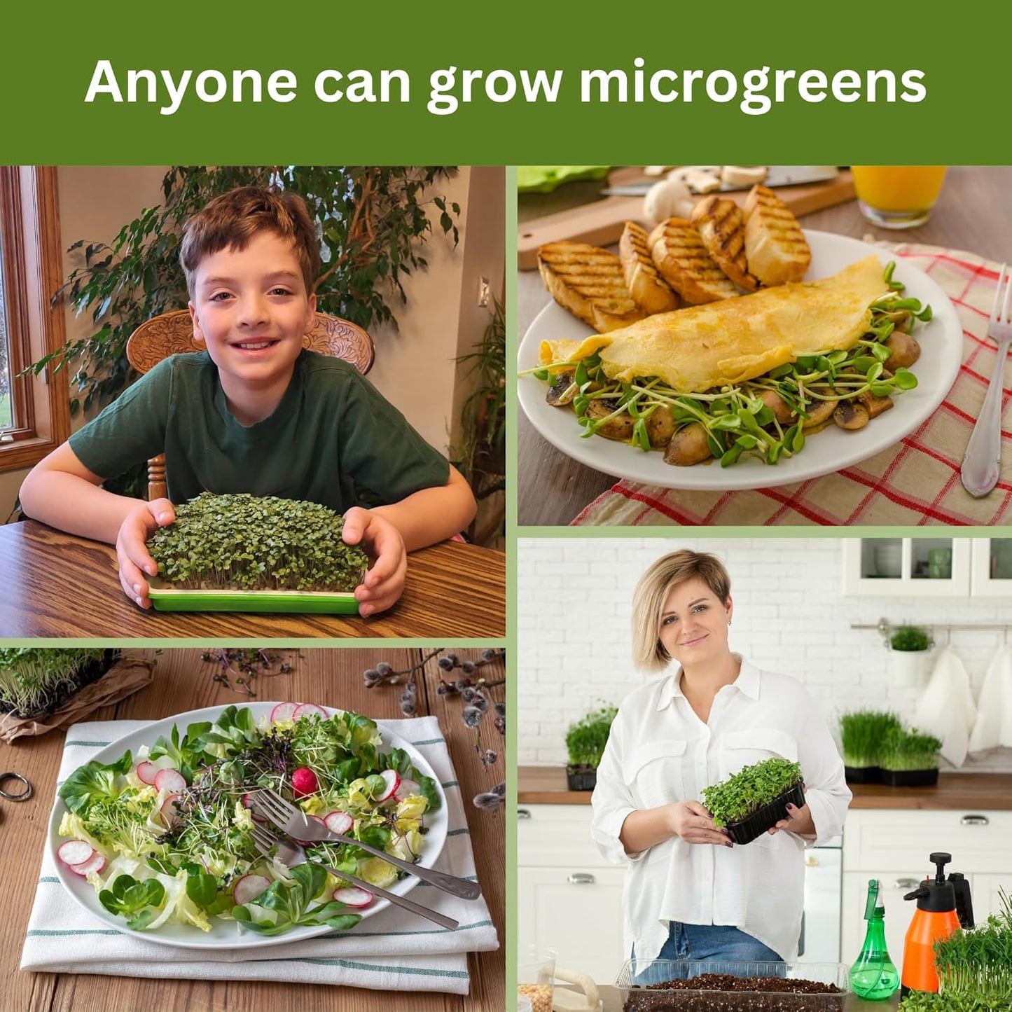 Home Microgreens Kit Refill - Coco Coir Growing Medium - Premeasured for 4 plantings; Includes Non-GMO Organic Broccoli and Radish Seeds for 4 Harvests - Detailed Instruction Sheet