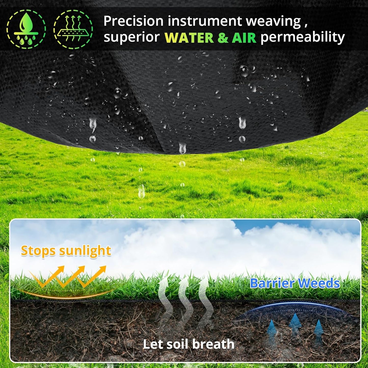 3ft x 100ft Weed Barrier Landscape Fabric, 3.2oz Heavy Duty Woven Geotextile with 20 U-Shaped Pegs & Pre-Printed Cutting Lines, Ground Cover Colth Garden Bed Liner for Landscape, Driveway, Greenhouse