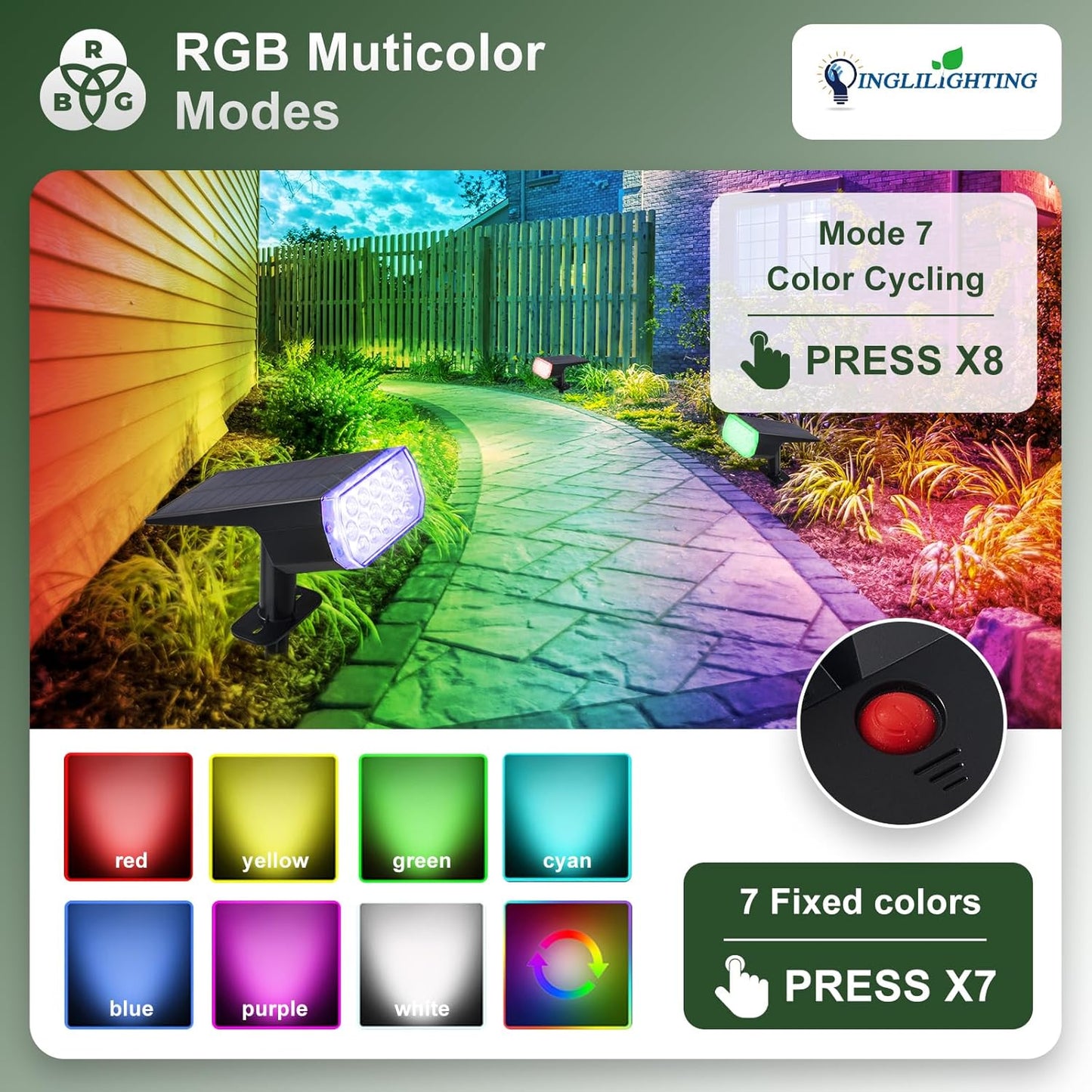 DINGLILIGHTING Solar Lights Outdoor Waterproof: IP65 Led Spot Light Decorations for Garden - Multicolor RGB Solar Powered for Yard - Dust to Dawn Uplighting Landscape Pathway Drive Patios 4PC