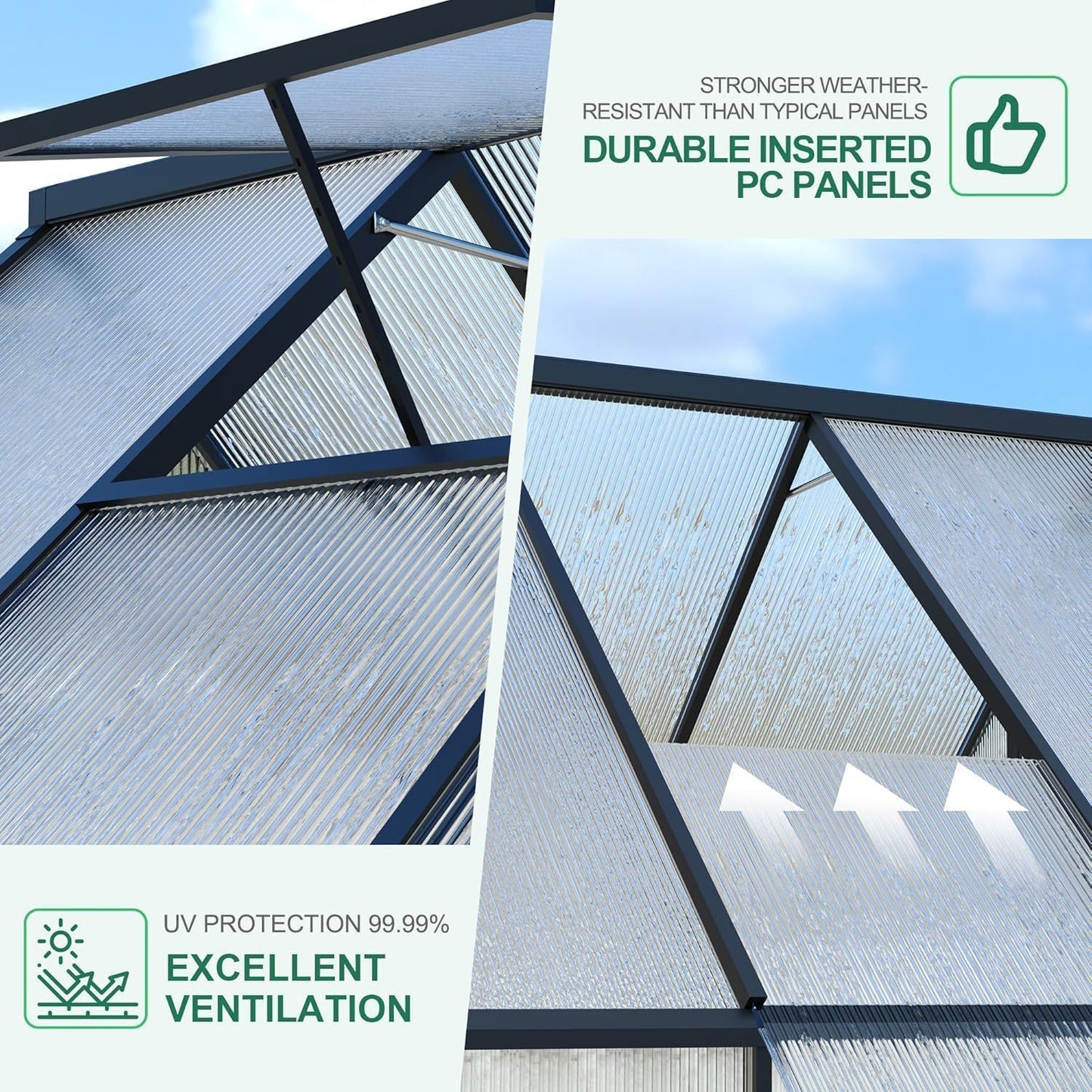 Greenhouse 6x11 FT Aluminum-Framed Heavy Duty Polycarbonate with Quick Setup Structure and Roof Vent Large Enhanced Outdoors Green House Kit