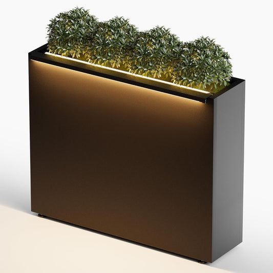 GSK Tall Light Vibe Decor 30" H×10" W×37.9" L Metal Span Planter Box LED Lighting Strips×2 Indoor Divider Rectangle Insert Tray 3 Drainage Holes Garden Plants Flower Outdoor Separation Your Space