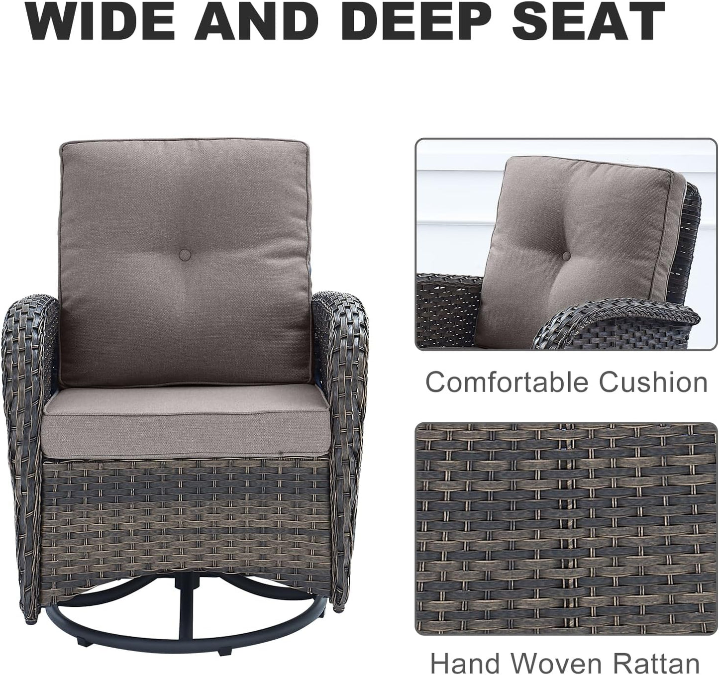 HUMMUH 5-Piece Patio Furniture PE Wicker Outdoor Conversation Set,All-Weather Rattan Swivel Rocker Chairs with Outdoor Couch Tables for Backyard,Poolside,Deck