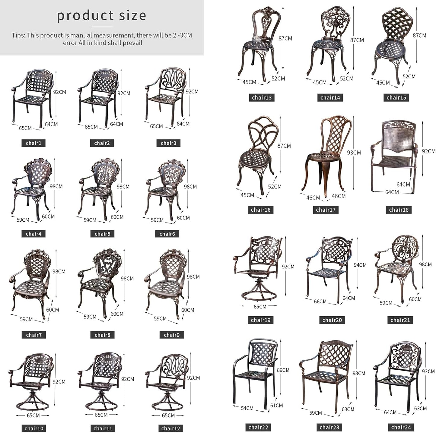 Outdoor Dining Chair Cast Aluminum Patio Chairs Set of 2 All-Weather Patio Dining Chair with Adjustable Feet for Backyard Garden (JL Chair)