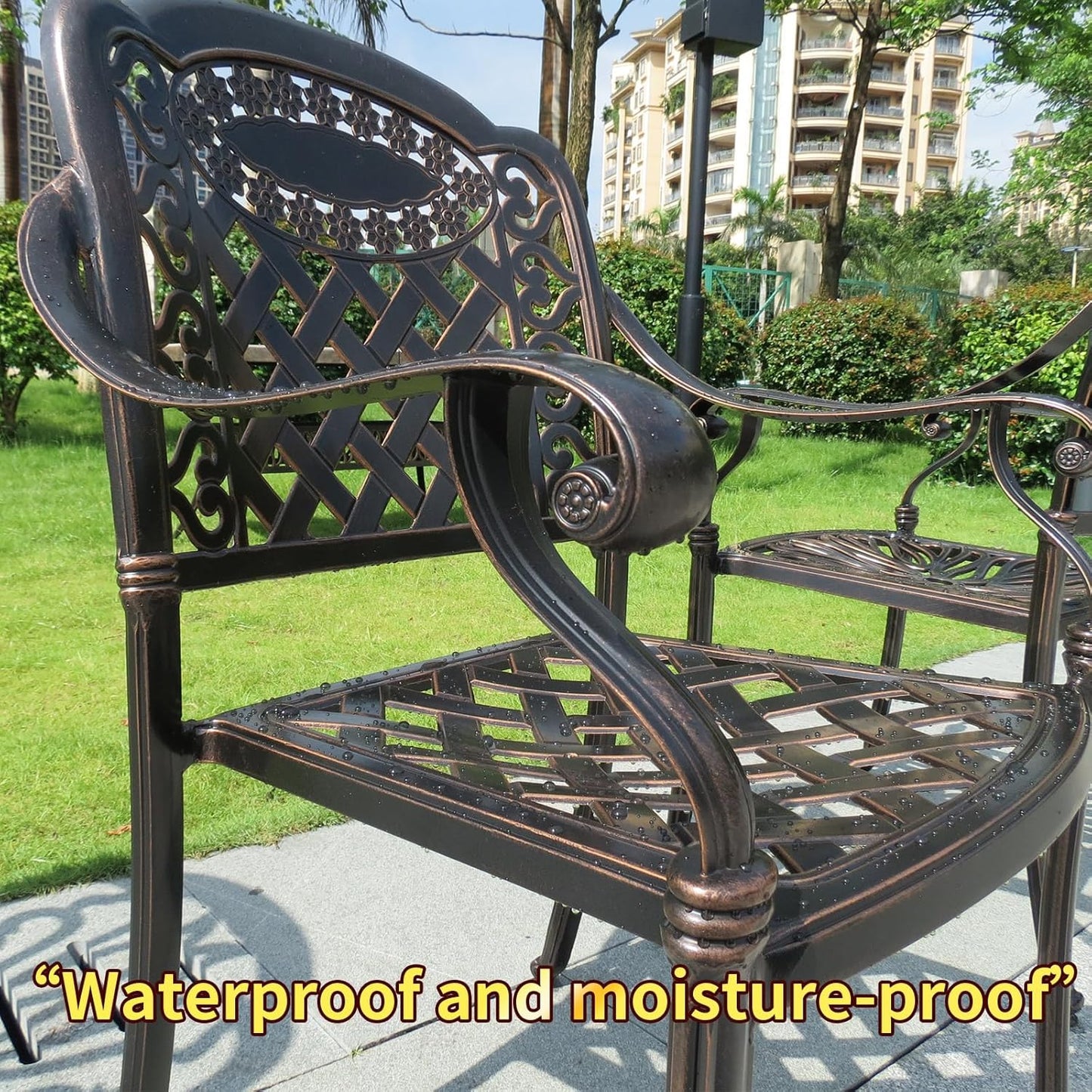 Outdoor Dining Chair Cast Aluminum Patio Chairs Set of 2 All-Weather Patio Dining Chair with Adjustable Feet for Backyard Garden (Orchid Chair)
