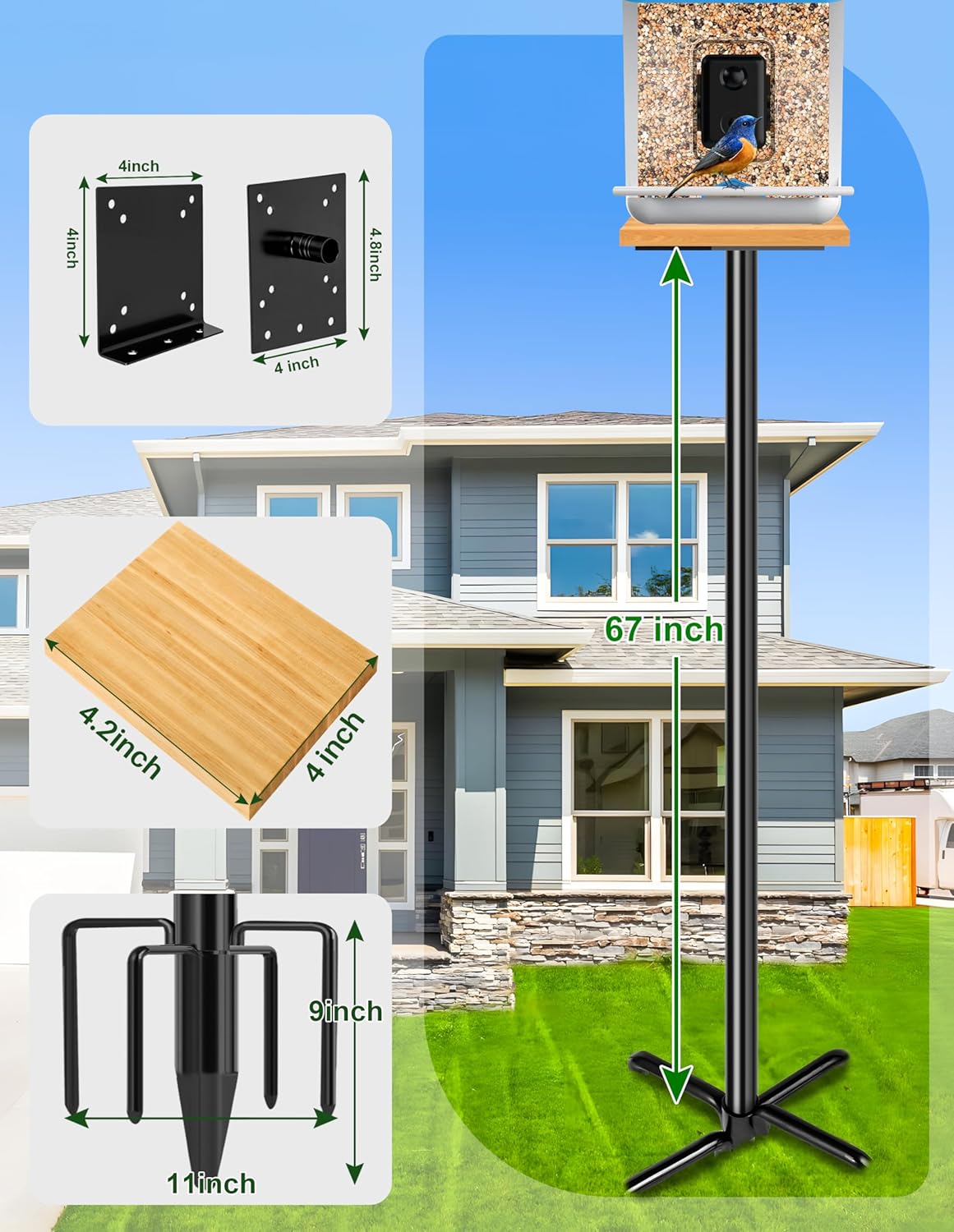XDW-GIFTS Bird House Pole, 1 Pack 76 Inch Metal Bird Feeder Pole for Outdoor, with 5-Prong Heavy Duty Base for Birdhouse Mounting, Weather Station