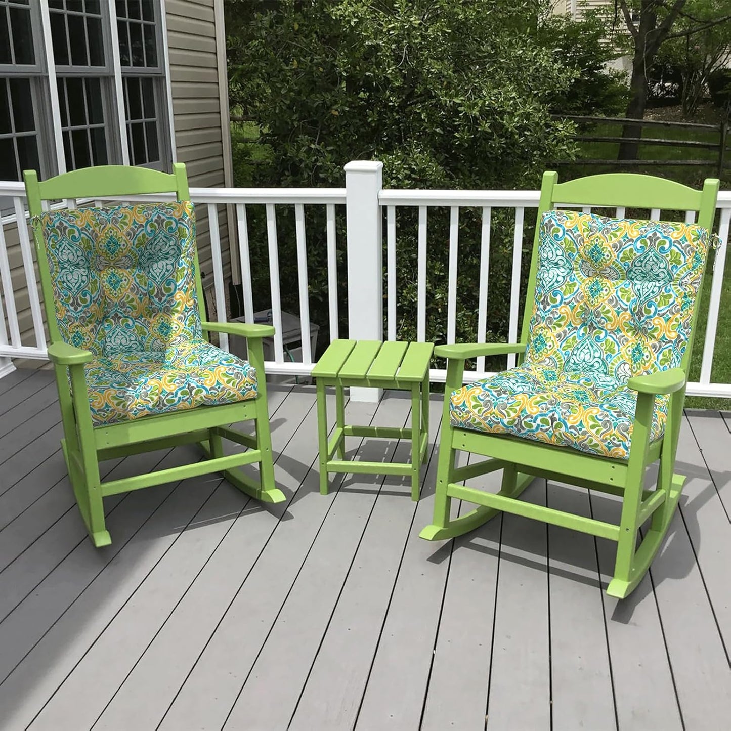 LVTXIII Outdoor Tufted Low Back Cushions, Solid Fluffy Seat and Back Chair Cushion with Ties, Patio Replacement Rocking Chair Cushion for Outdoor Furniture Use, 21 W x 21D, 2 Pack, Damask Green