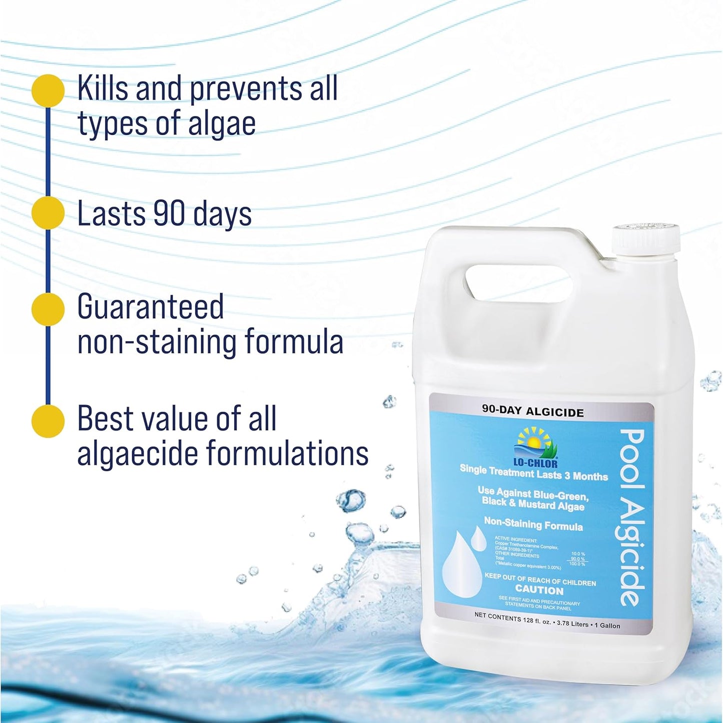 Pool Algaecide for Swimming Pools -Single Treatment Lasts 3 Months, Effective Algaecide for Pool with Unique Organo-Copper Complex - Black, Mustard, and Green Algae Killer for Pools (128 Oz)