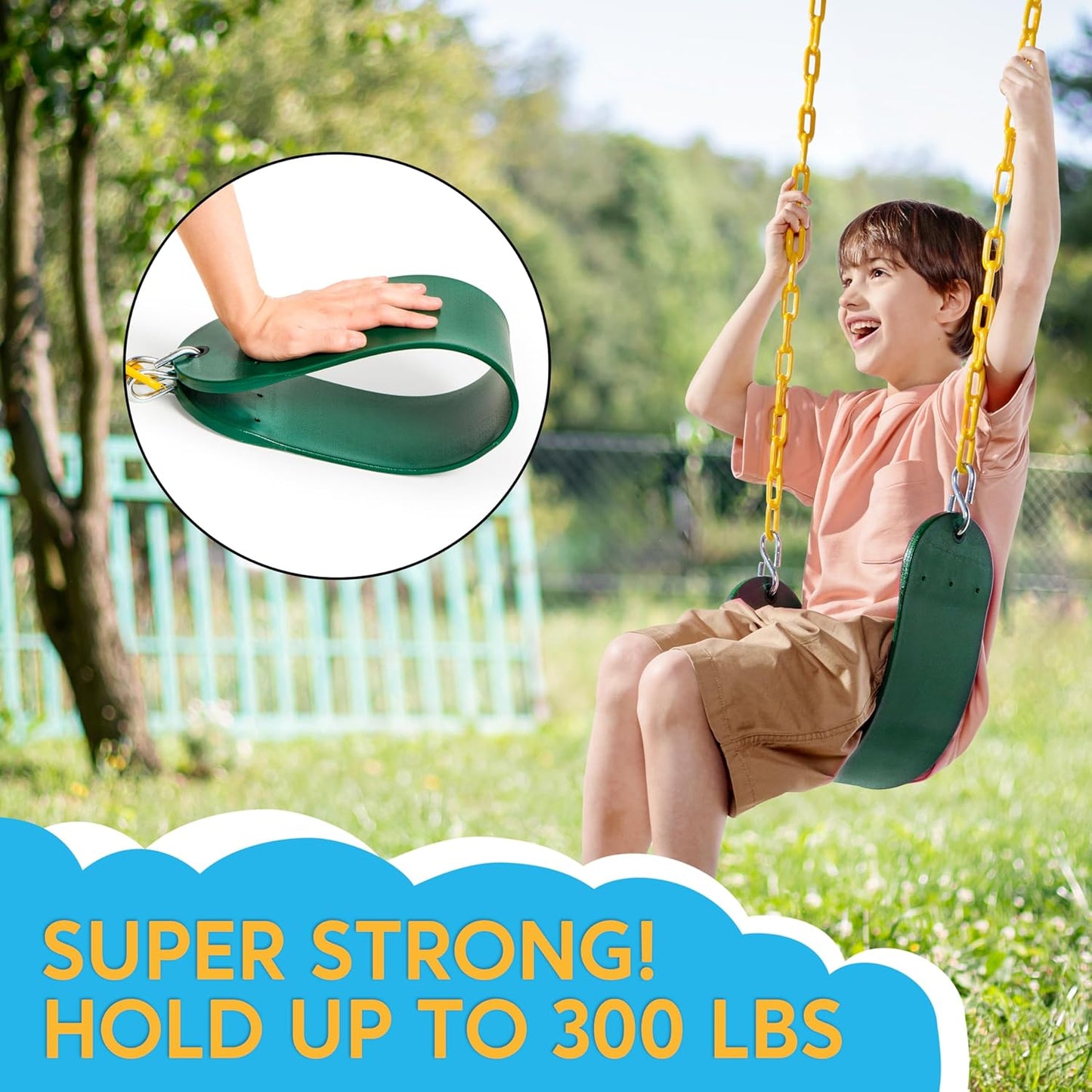 TURFEE 2 Pack Green Swing Seats Heavy Duty with 66" Chain, Swing Set Accessories Replacement with Snap Hooks for Kids Outdoor Play Playground, Trees, Playground(Green)