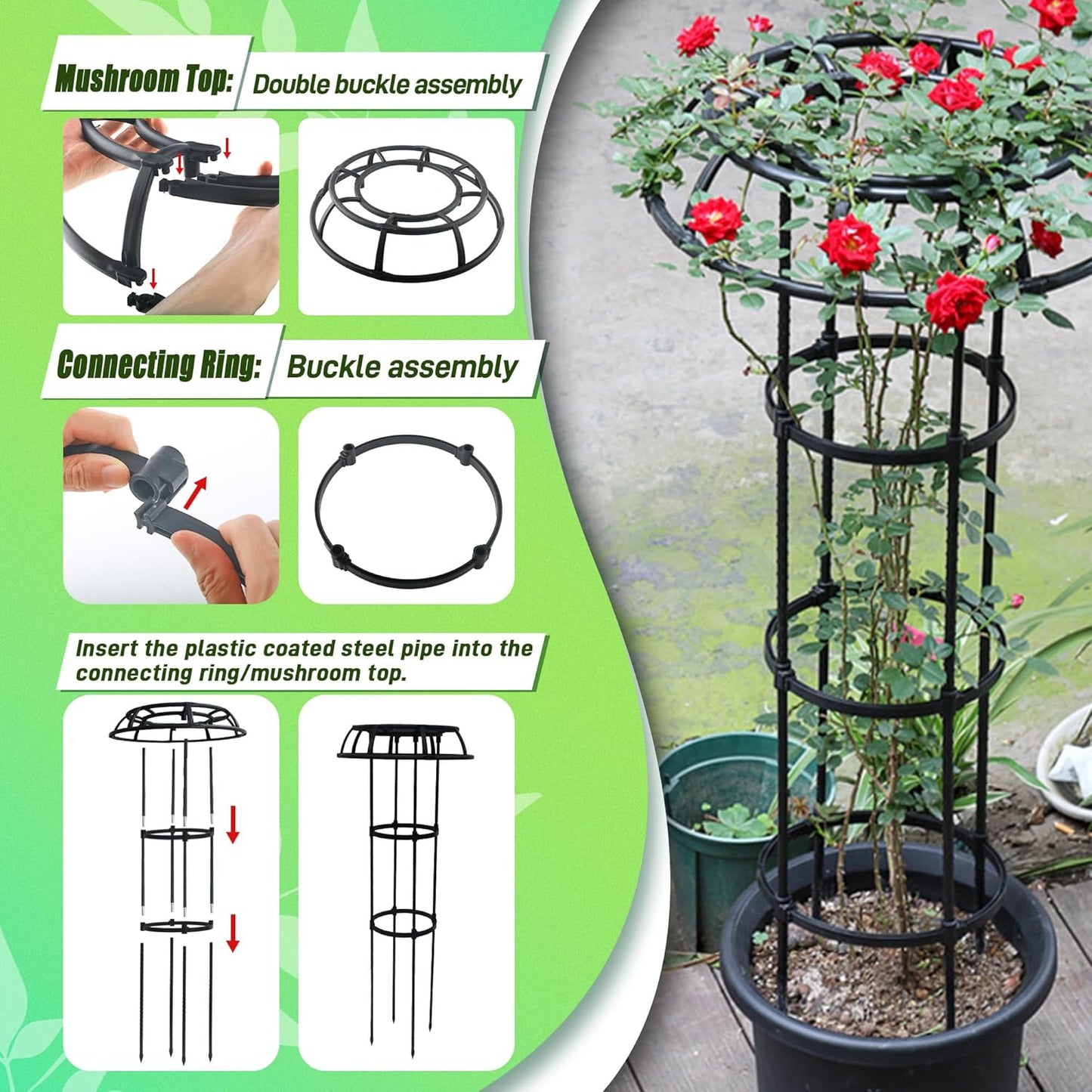 Garden Trellis for Climbing Plants, 2 Pack 41.3 Inch Mushroom Top Trellis for Climbing Plants, Rustproof Metal Plant Flower Trellises for Vine Rose Flower Tomato Support Outdoor Indoor