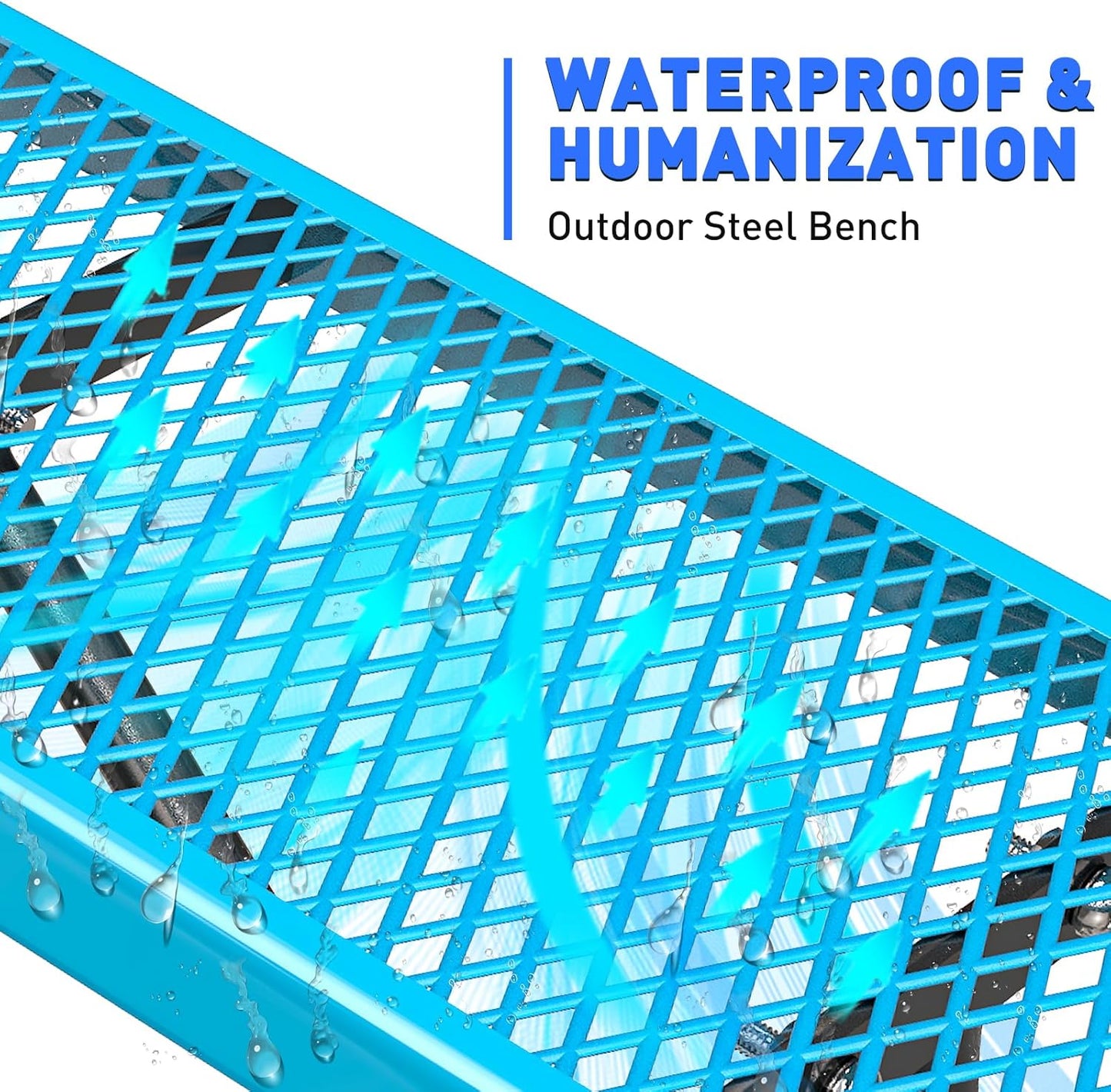 Heavy-Duty Park Bench or Table for Outside - Black Coated Outdoor Furniture Steel Bench, Commercial-Grade Outdoor Benches Weatherproof for Park, Patio, Porch (Blue, 4FT (Without Backrest))
