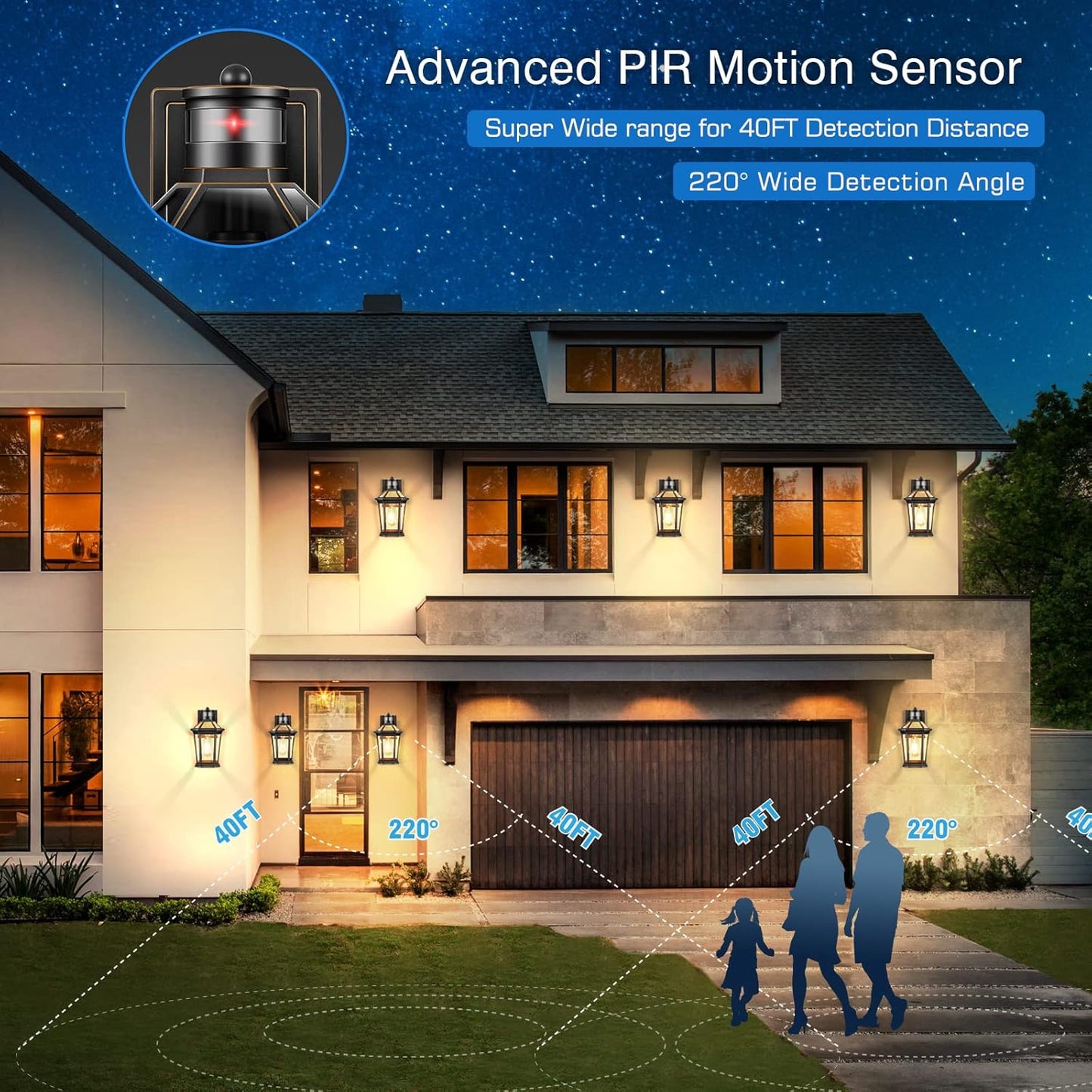 VIANIS Motion Sensor Outdoor Wall Lantern, Black Waterproof Dusk to Dawn LED Exterior Wall Sconce, Anti-Rust Aluminum Modern Outdoor Lights Fixtures Wall Mount for Porch, Entryway, Garage, Front Door