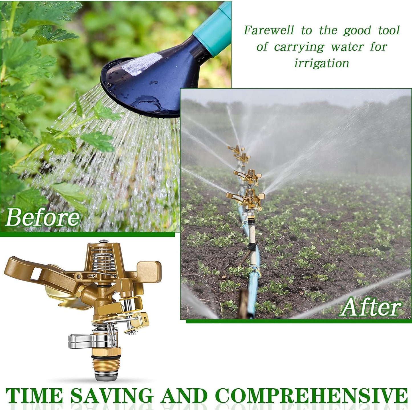 Ferraycle 12 Pieces 1/2 Inch Brass Impact Sprinkler Head with Nozzles Heavy Duty Adjustable 0-360 Degrees Impulse Sprinkler Head Lawn Watering for Yard Irrigation