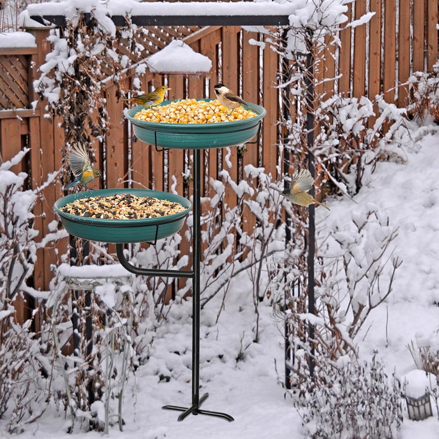 Freestanding Birdbaths Bowl Outdoor, Standing Garden Bird Bath Bird Feeder Bowl, Detachable Decoration Spa Birdfeeder for Garden Patio Yard Lawn (Green 2)