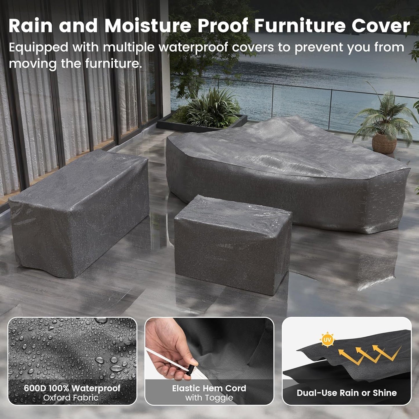 UDPATIO Patio Furniture Set with Fire Pit Table, 8 Inch Armrest Outdoor Sectional Sofa, 9 Piece Wicker Outdoor Furniture Conversation Sets with Waterproof Cover for Backyard Deck(Grey/Navy Blue)