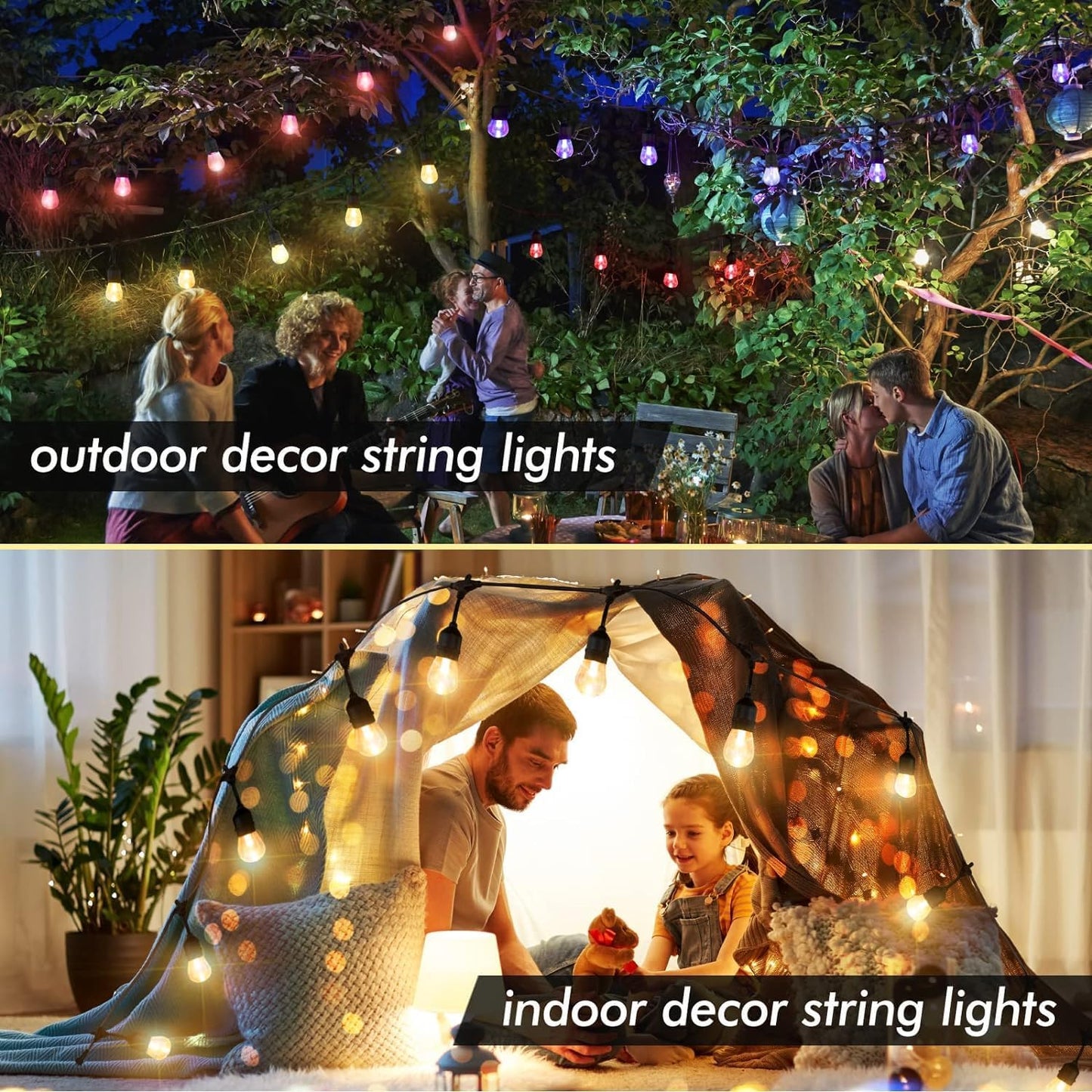 Auroraworld Outdoor String Lights, 48FT Color Changing Outdoor String Lights, Patio Lights Waterproof Porch Light with Remote, for Patio Decor, Balcony