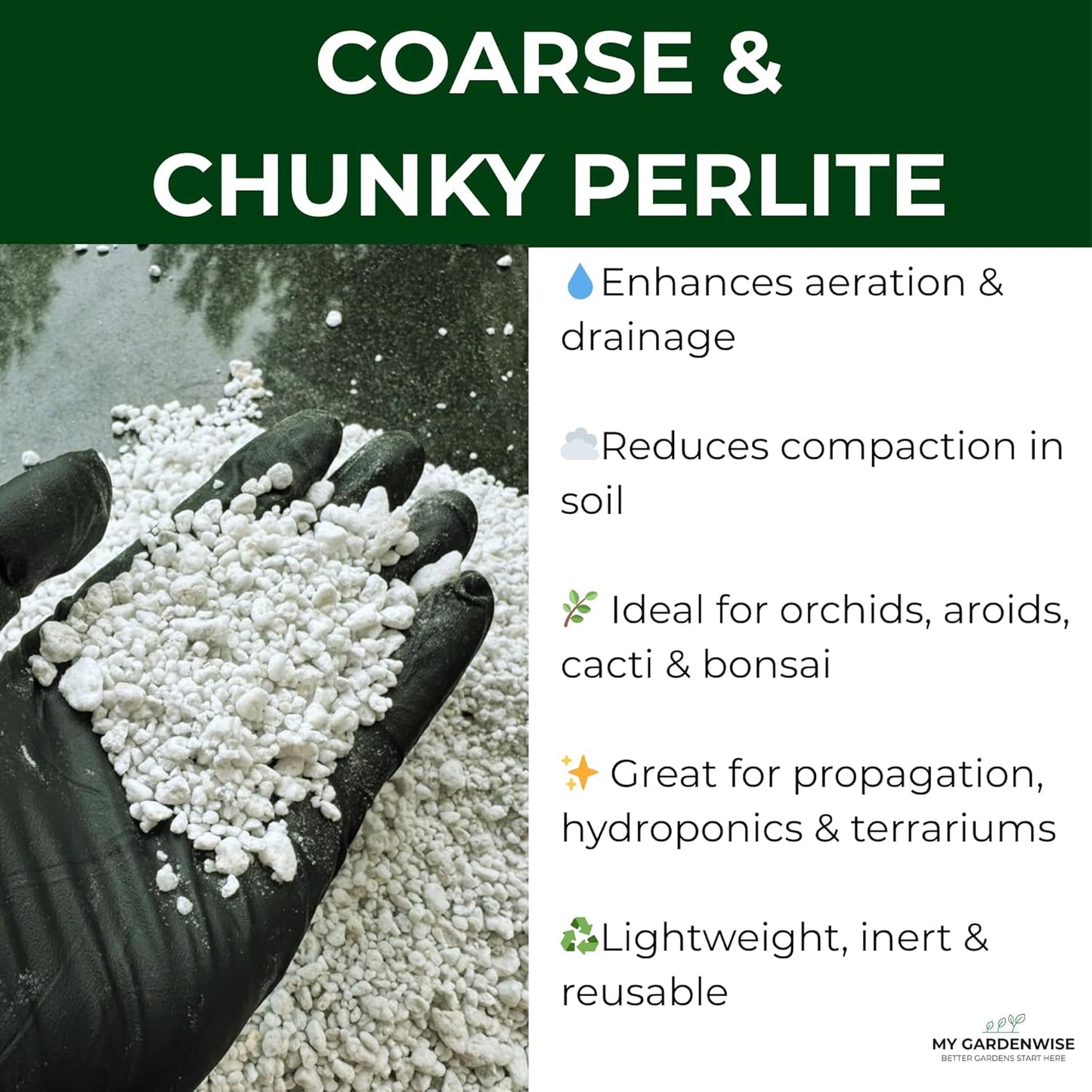 Perlite for Plants, Coarse and Chunky Horticultural Perlite, Organic Perlite for Gardening Indoor & Outdoor, Perlite Bulk Bag, Made in USA (1 Quart)