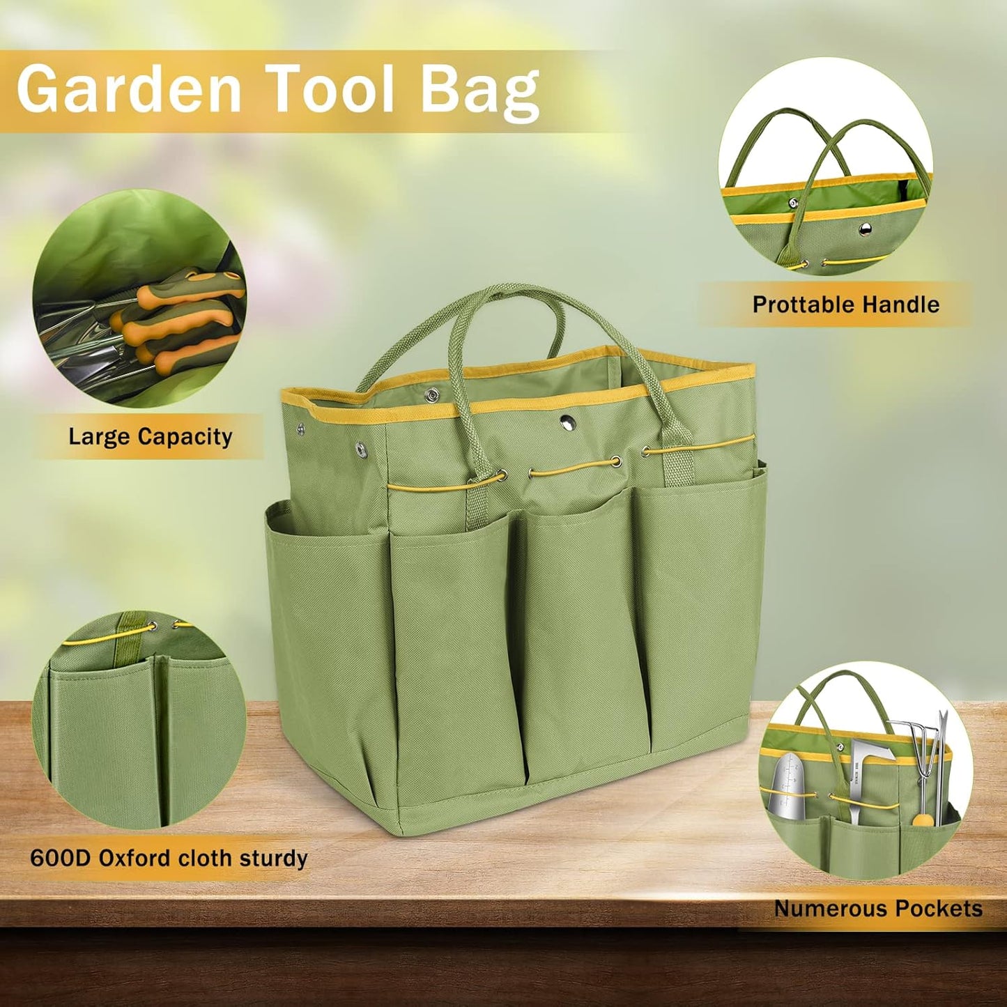 Garden Tool Set, WisaKey 9 Piece Stainless Steel Heavy Duty Gardening Hand Tools with Handle, Durable Garden Tool Bag, Gardening Gifts for Women and Men White Elephant Gifts