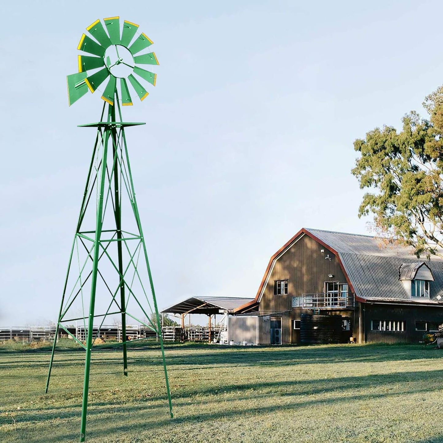 8ft Garden Windmill, Heavy Duty Durable Metal Weather Vane for Backyard, Ornamental Windmill for Yard Weather Resistant (Green, 8FT)