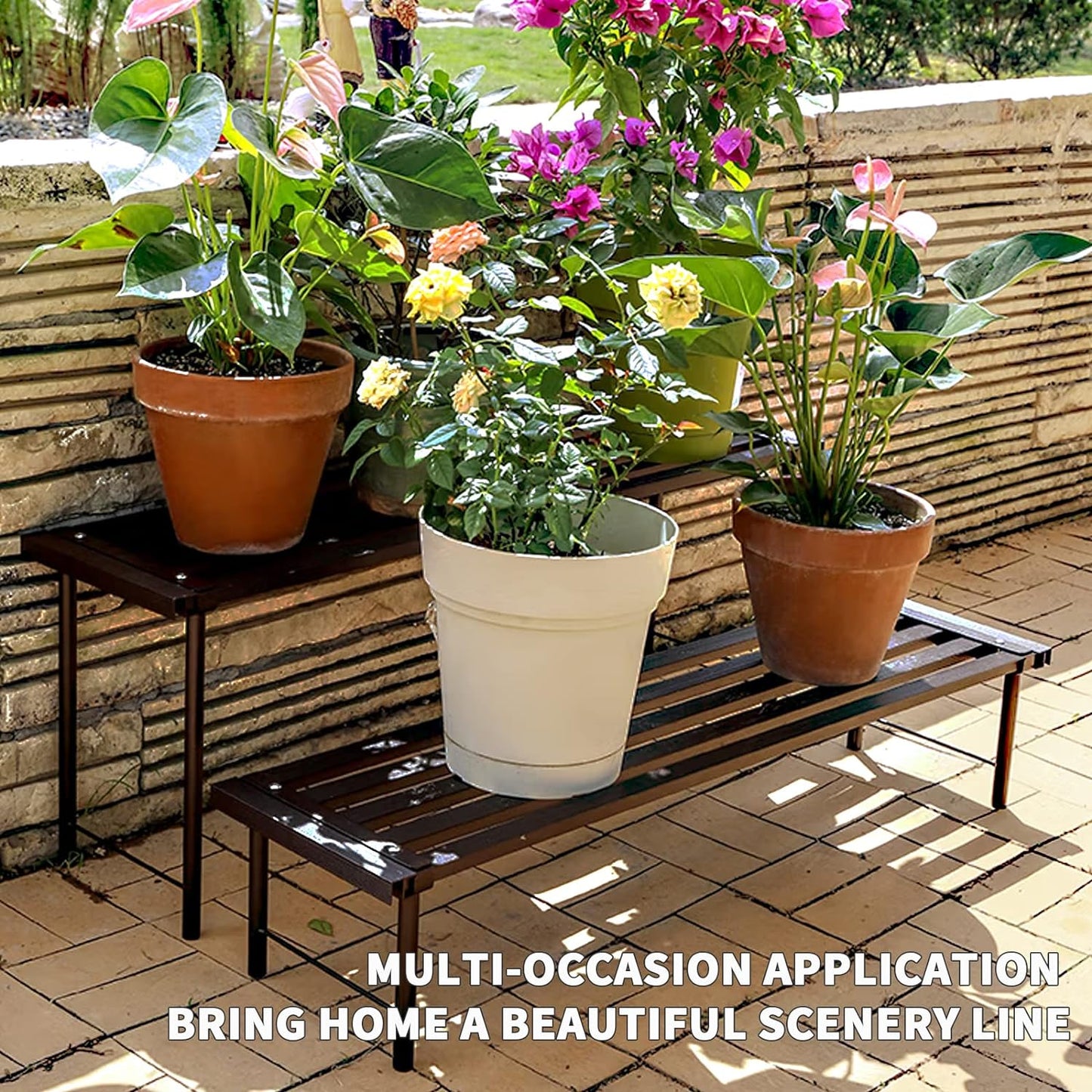 Metal Plant Stand, Rust-proof Aluminum Flower Pot Stand, Plants Display Stands Decoration Racks for Living Room Balconies and Gardens (60 Ebony)
