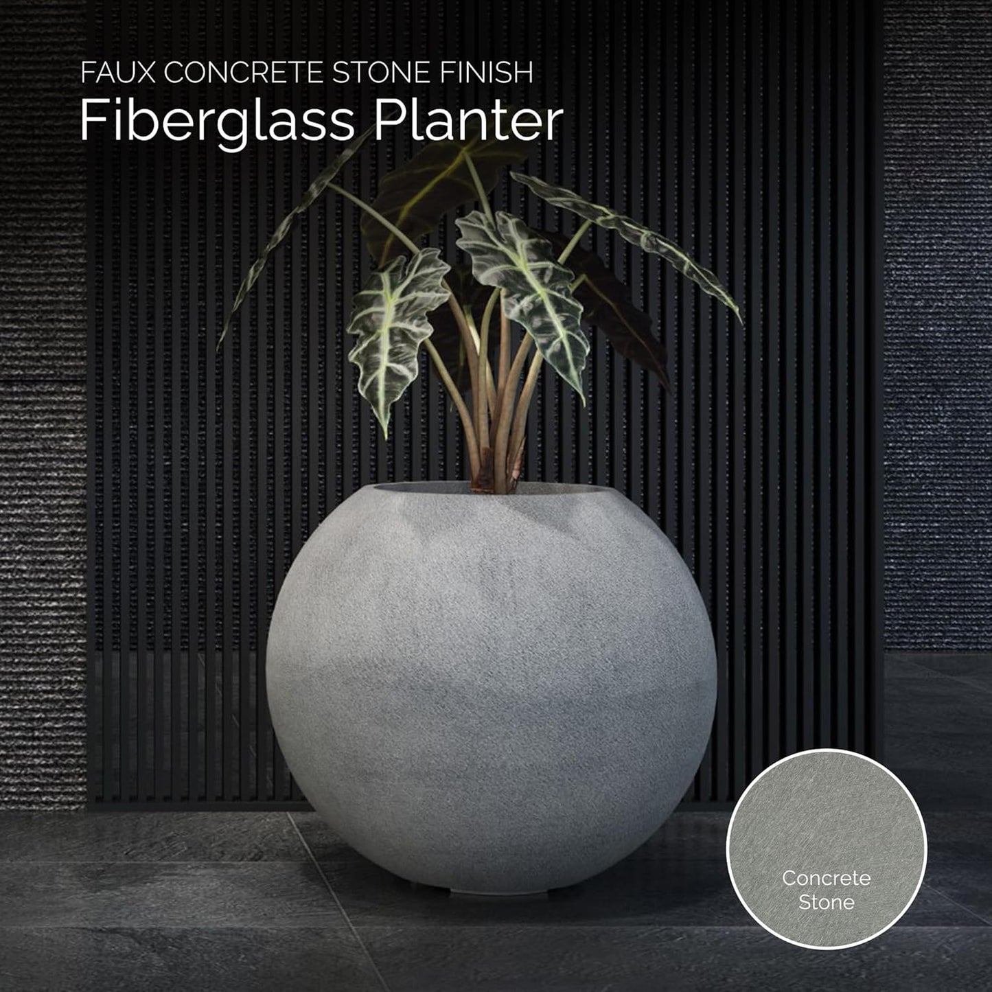 Orbo Large Planter – Fiberglass Indoor/Outdoor and Weather-Resistant Globe Planter (Concrete Stone, 35.4" D x 31.3" H)