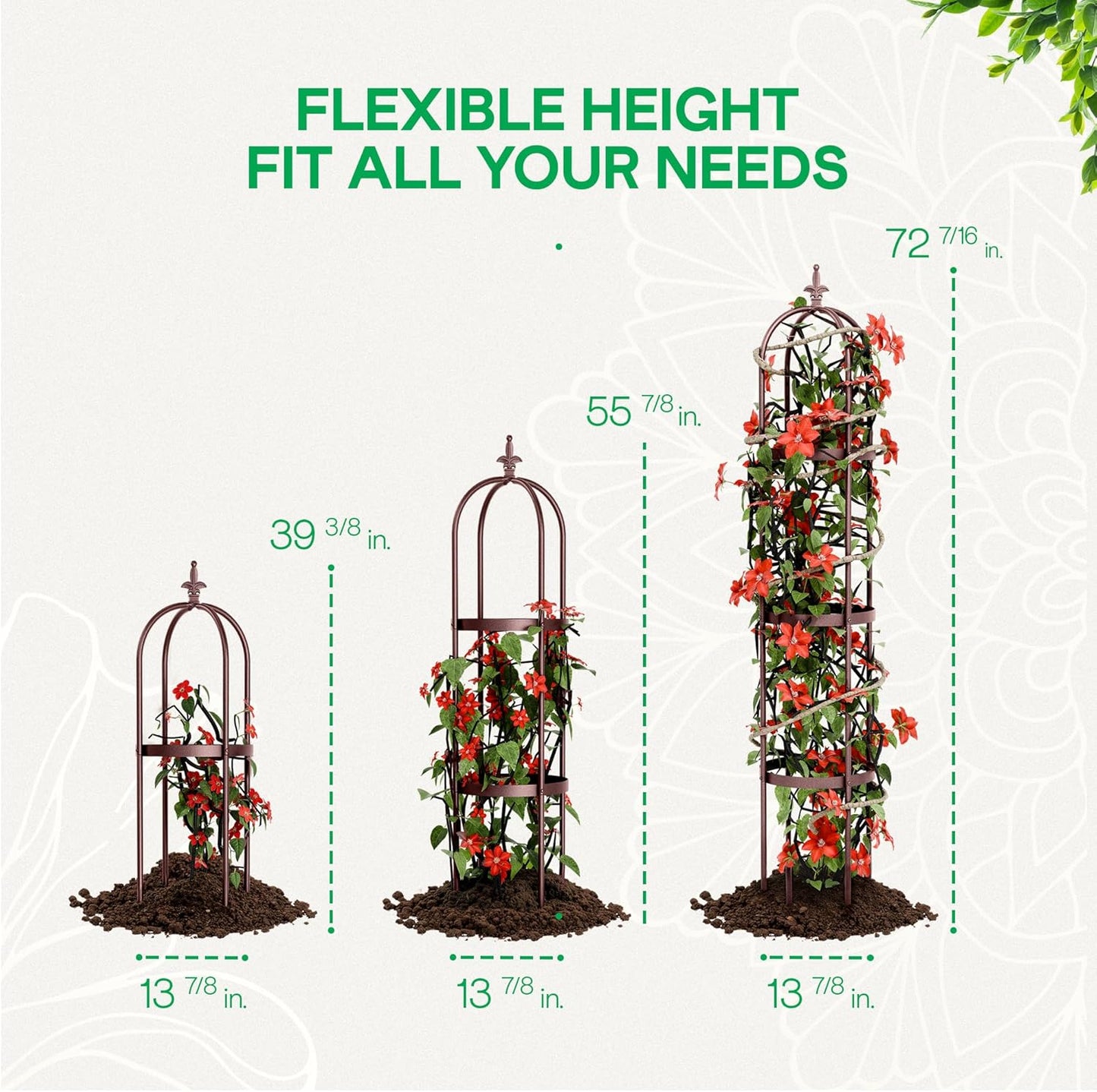 Idzo Trellis for Climbing Plants Outdoor, Garden Trellis Steel, Obelisk Design Hammer Stone Coated, 2025 Bronze Color, Vertical Support for Climbing Plants, Decorative for Outdoor & Indoor Use