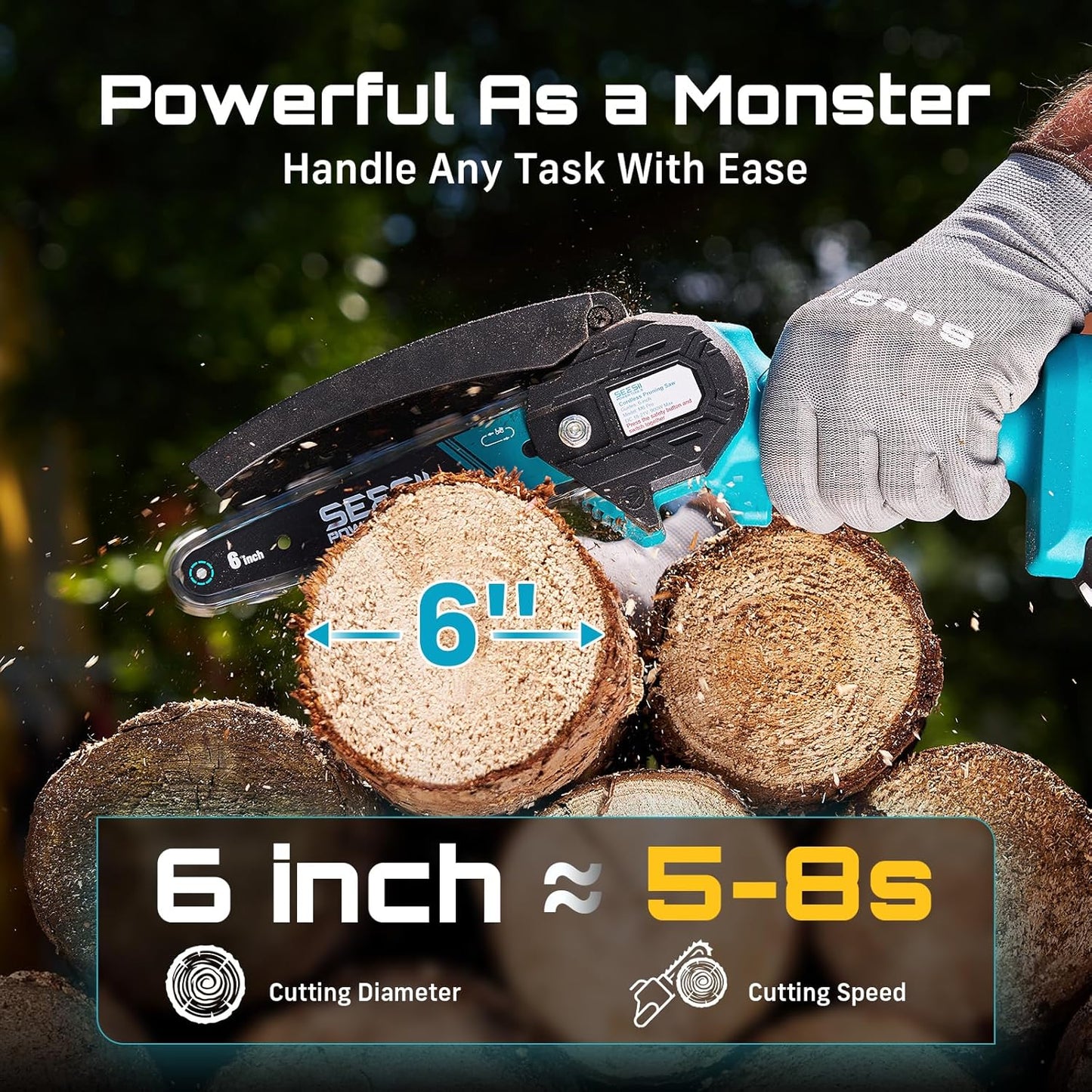 Seesii Mini Chainsaw, 6-inch Mini Chainsaw Cordless, Handheld Electric Power Chain Saw with Battery, for Tree Trimming Wood Cutting,Gifts for Father, Dad, Husband, Men