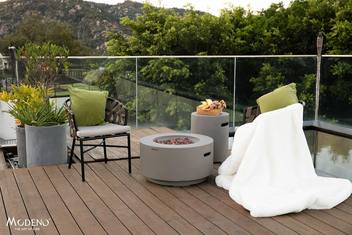 AMS Fireplace | Modeno | Waterford | Firepit Table | Cover and Lava Rocks Included | (Fuel: Natural Gas - Light Gray)
