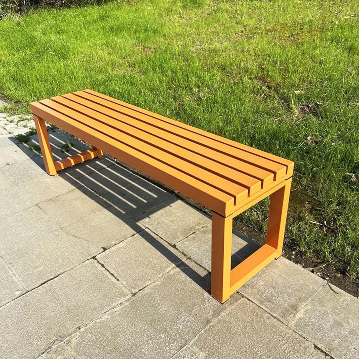 Weatherproof Metal Dining Bench, Outdoor Bench Backless Patio Bench 2-Person Farmhouse Bench Garden Bench for Kitchen, Living Room, Entryway(Orange,47in)