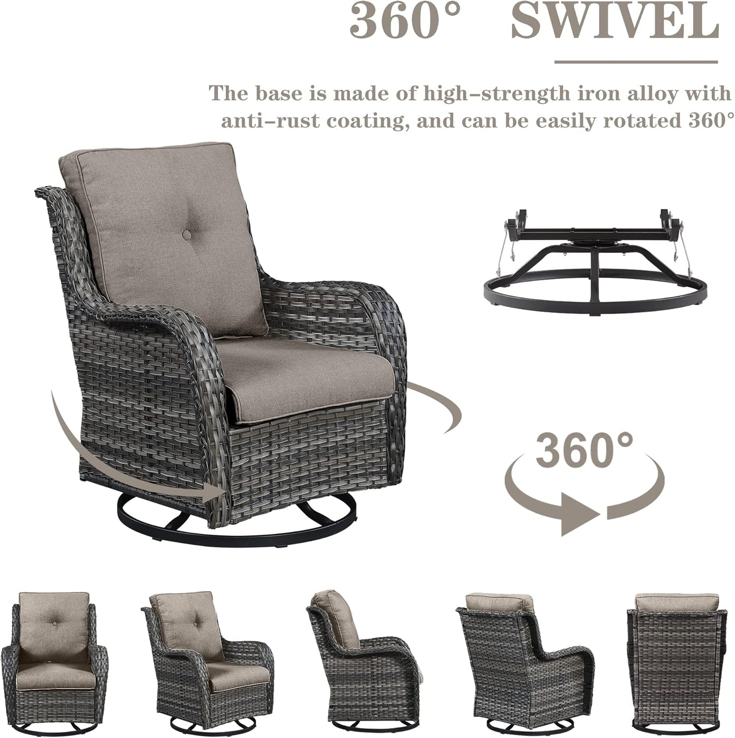 5 Pieces Patio Furniture Sets Wicker Outdoor Furniture, Rattan Patio Swivel Glider Chairs with 2 Ottoman and Glass Side Table