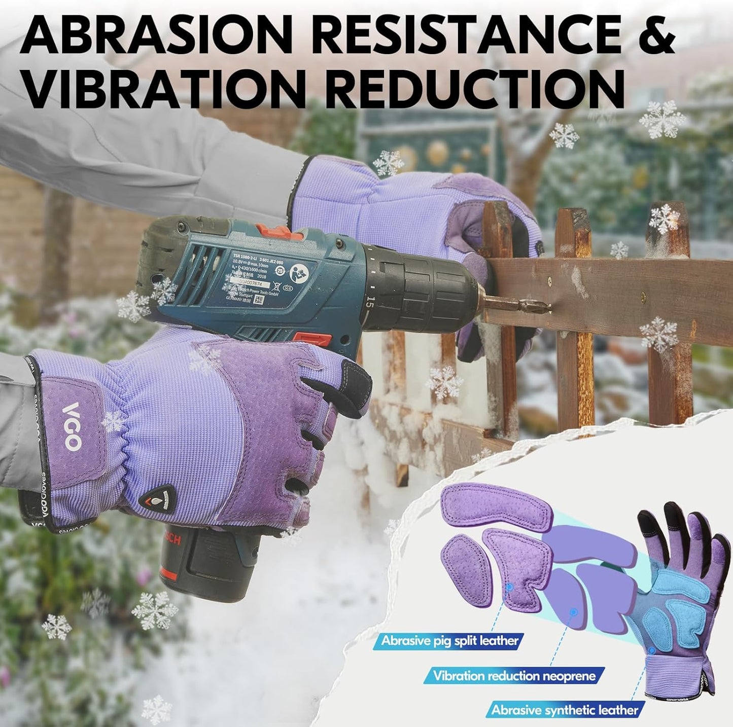Vgo... Winter Gardening Gloves Women,Safety Work Gloves, Puncture-proof,Thornproof,Touchscreen(1 Pair,S,Purple,SL7471FLWP)