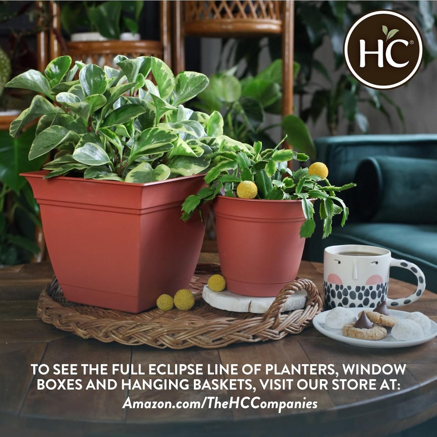 The HC Companies Eclipse Round Planter with Saucer - Outdoor & Indoor Plant Pot with Drainage Holes - Lightweight, UV-Resistant Plastic Pots for Plants, Flowers & Herbs (20" Chocolate, Pack of 1)