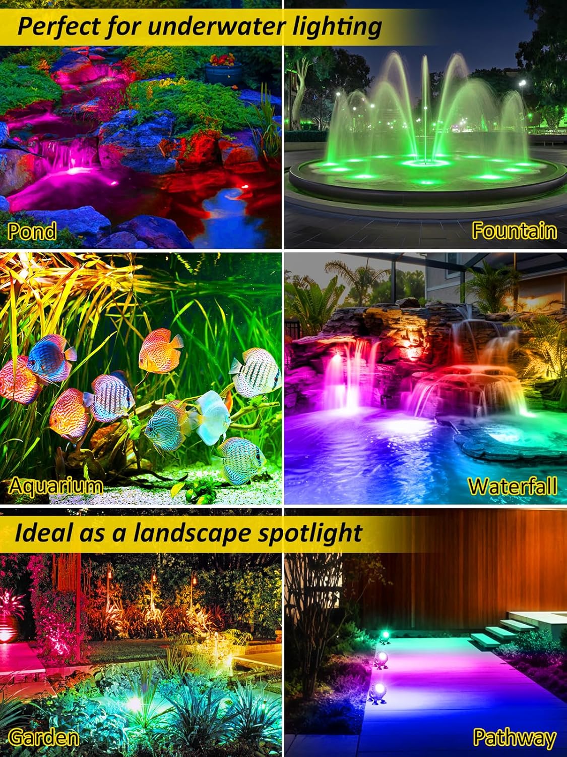 T-SUN Colored Pond Lights with Timer, LED Underwater Pond Light Submersible Fountain Lights for Fish Tank Landscape Spotlight - Remote Control, IP68 Waterproof, Aquarium, Waterfall, Yard (Set of 5)