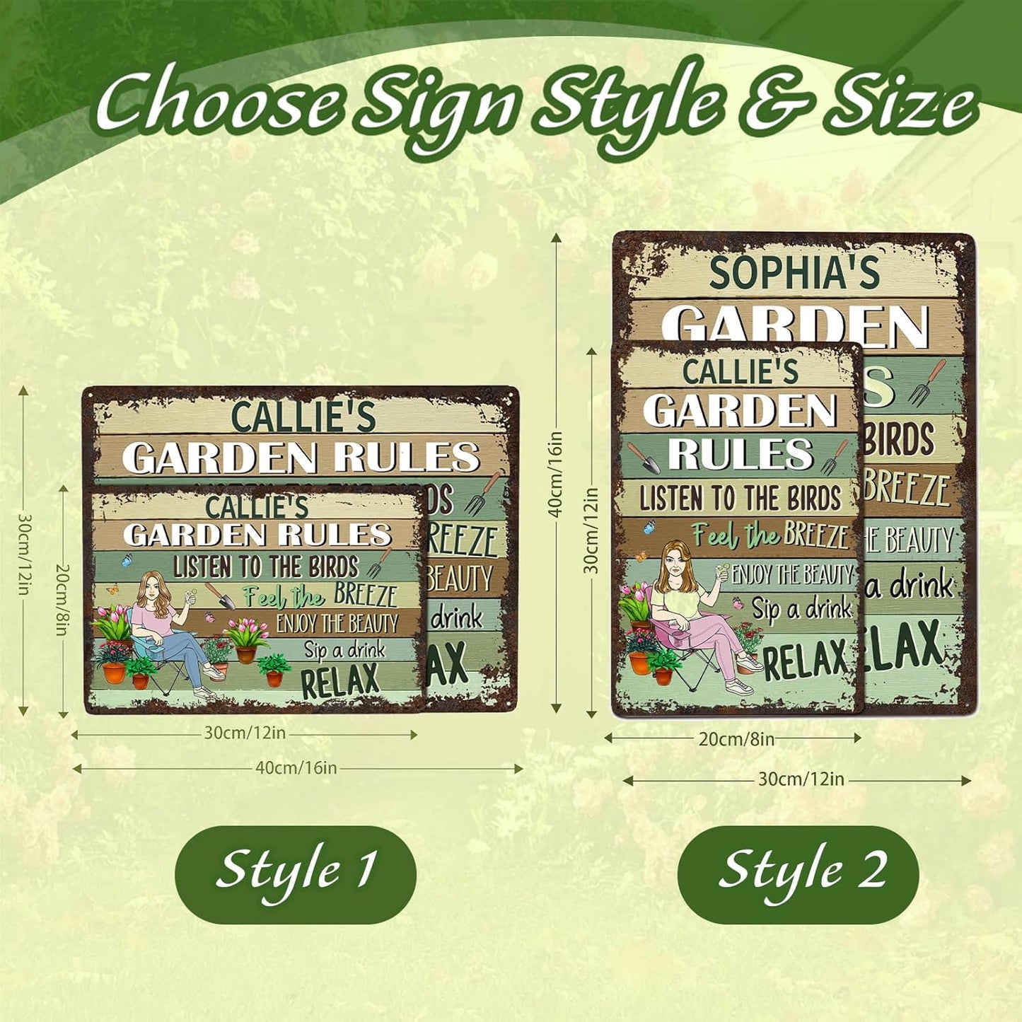 Personalized Retro Garden Metal Sign, Custom Cartoon Character and Name, Funny Garden Decor, Gift for Family, Friends, Women Gardeners, Gardening Lovers, Yard Outdoor Artwork Prints