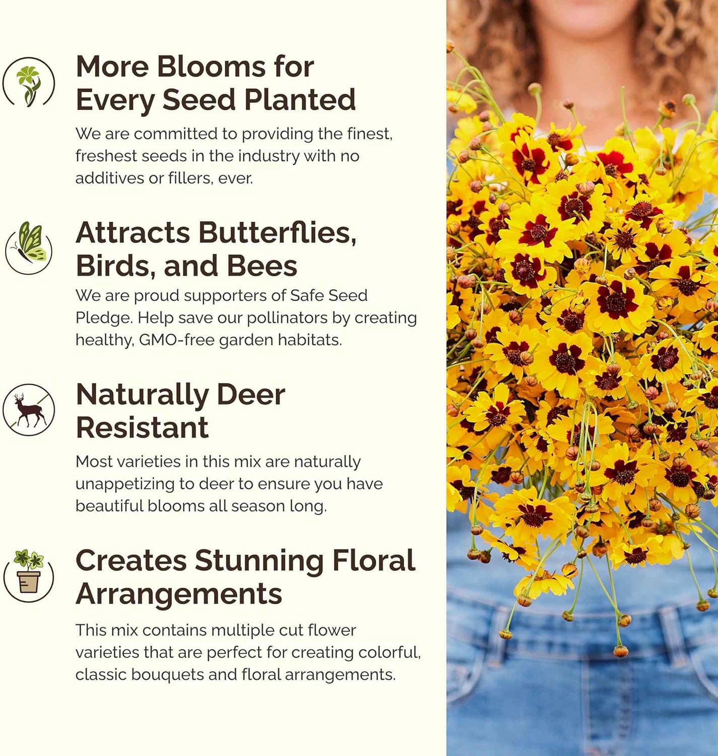 Eden Brothers All Annual Wildflower Mixed Seeds for Planting, 10 lb, 4,800,000+ Seeds Including Sunflower, Indian Blanket | Attracts Pollinators, Plant in Spring, Zones 3, 4, 5, 6, 7, 8, 9, 10