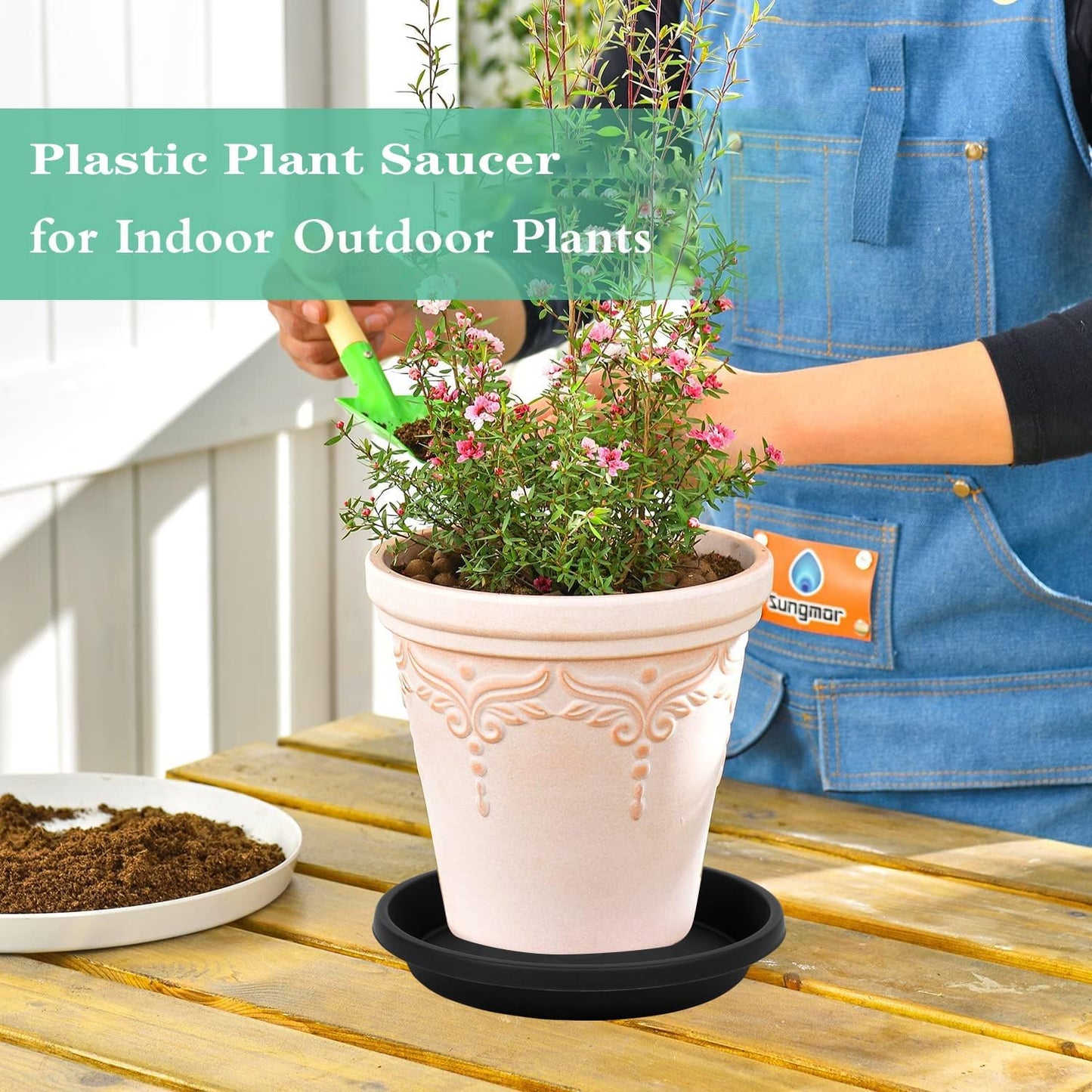 2 Pack Plant Saucer 8 Inch, Drip Trays for Potted Plants, Flower Pot Saucers Plant Trays for Pots, Plastic Planter Tray for Indoors, Plant Drainage Saucer Birdbaths for Outdoors