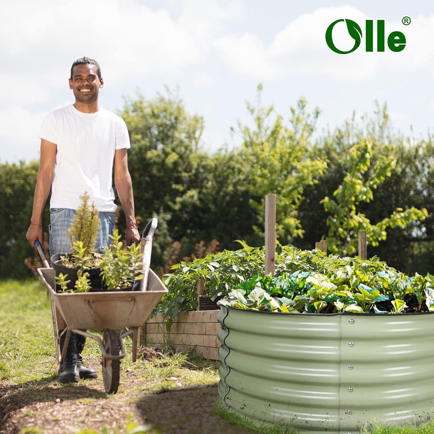 Olle 17" Tall 42" Round Raised Garden Bed Metal Raised Beds for Gardening, Large Planter Box Round Raised Garden Beds Outdoor for Vegetables, Sage Green