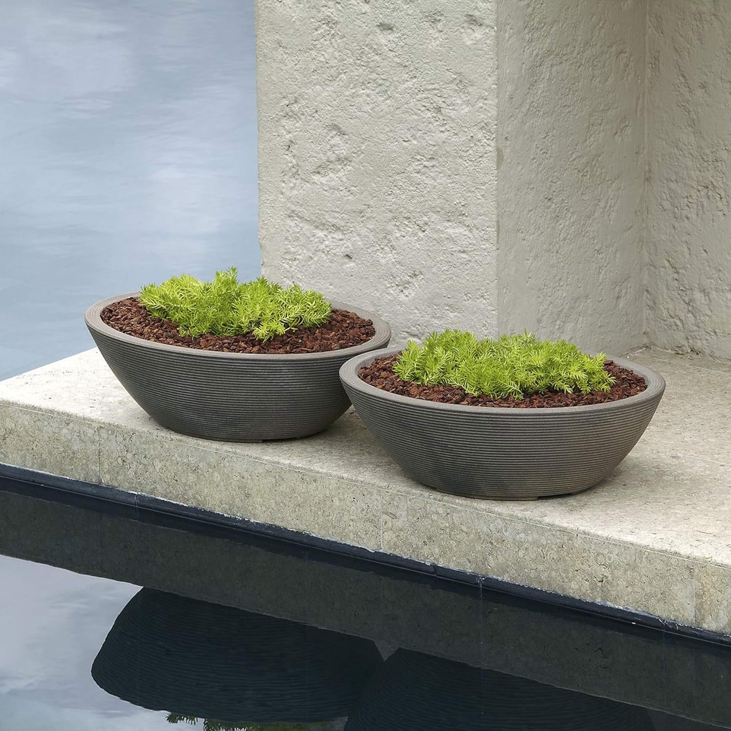 Crescent Garden Delano Oval Planter Bowl, Succulent Garden, Unique Indoor/Outdoor Double-Walled Plant Bowl with Plug- Oval Shape - 30" L x 21" W x 10" H (Slate)