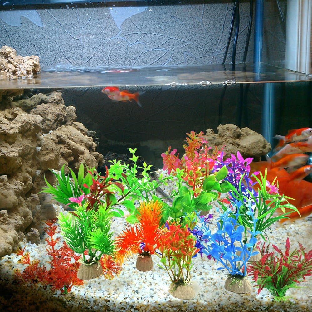 COMSUN 10 Pack Artificial Aquarium Plants, Small Size 4 to 4.5 inch Approximate Height Fish Tank Decorations Home Décor Plastic