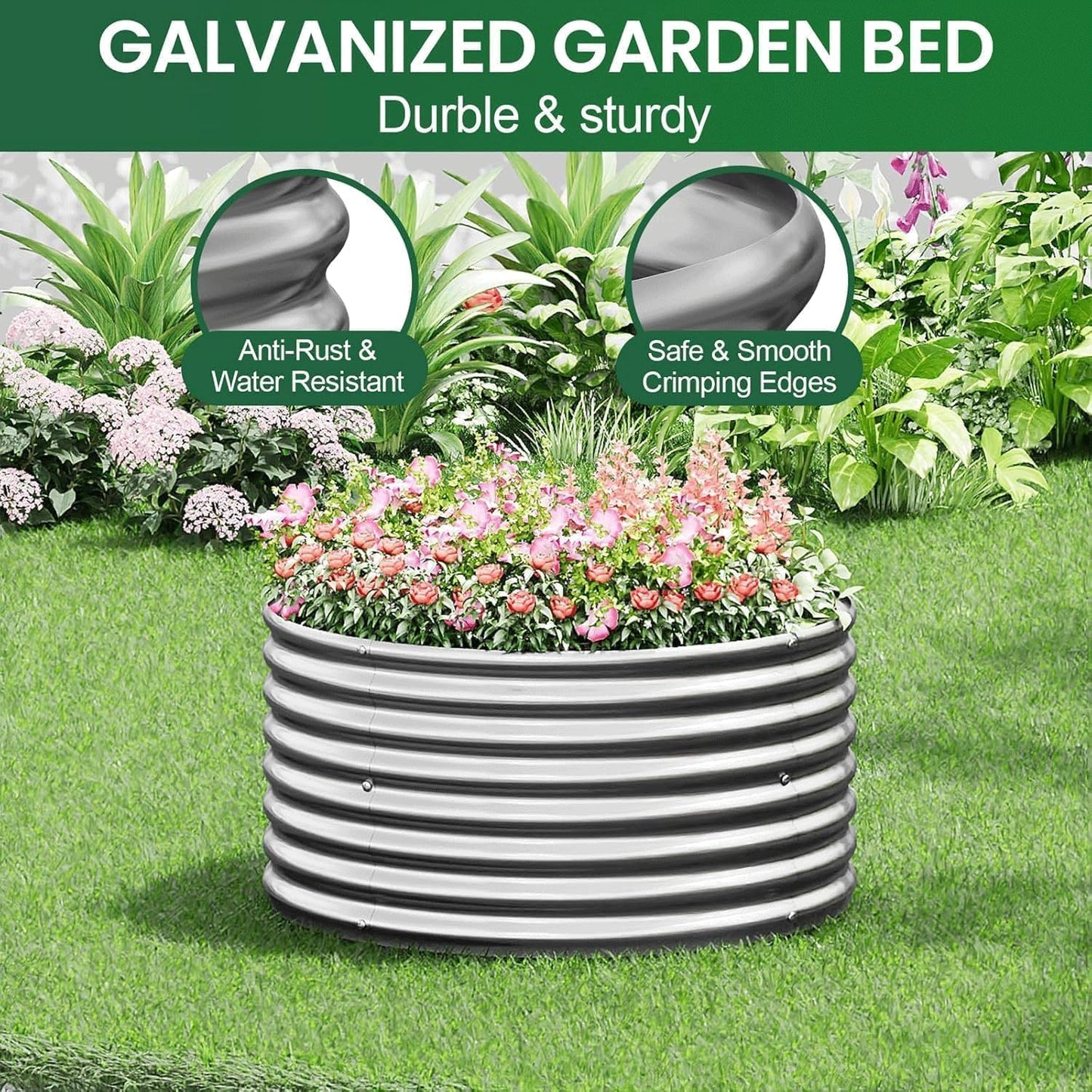 5 Pack 3x3FT Round Galvanized Raised Garden Bed Outdoor,Metal Garden Bed for Vegetables,Steel Raised Beds for Gardening,Above Ground Garden Box for Flower