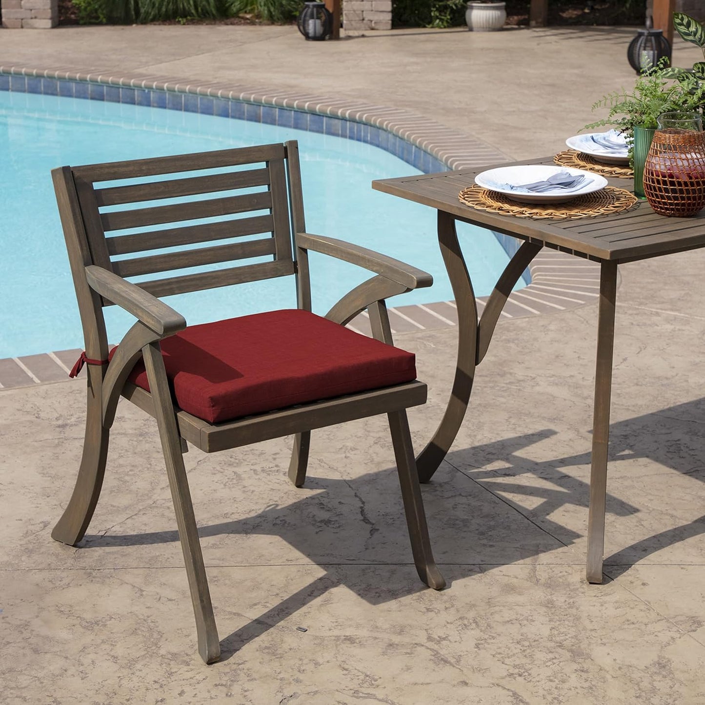 Arden Indoor/Outdoor Seat or Rocking Chair Cushion, 19 x 18, Water Repellent, Rain Proof, Fade Resistant Cushion for Rocking or Dining Chairs Ruby Red Leala