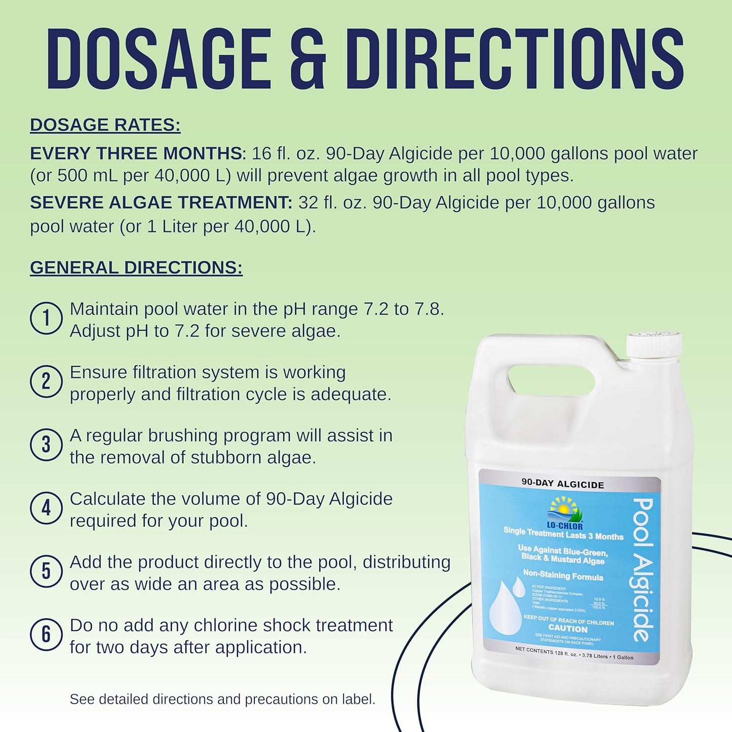 Pool Algaecide for Swimming Pools -Single Treatment Lasts 3 Months, Effective Algaecide for Pool with Unique Organo-Copper Complex - Black, Mustard, and Green Algae Killer for Pools (128 Oz)
