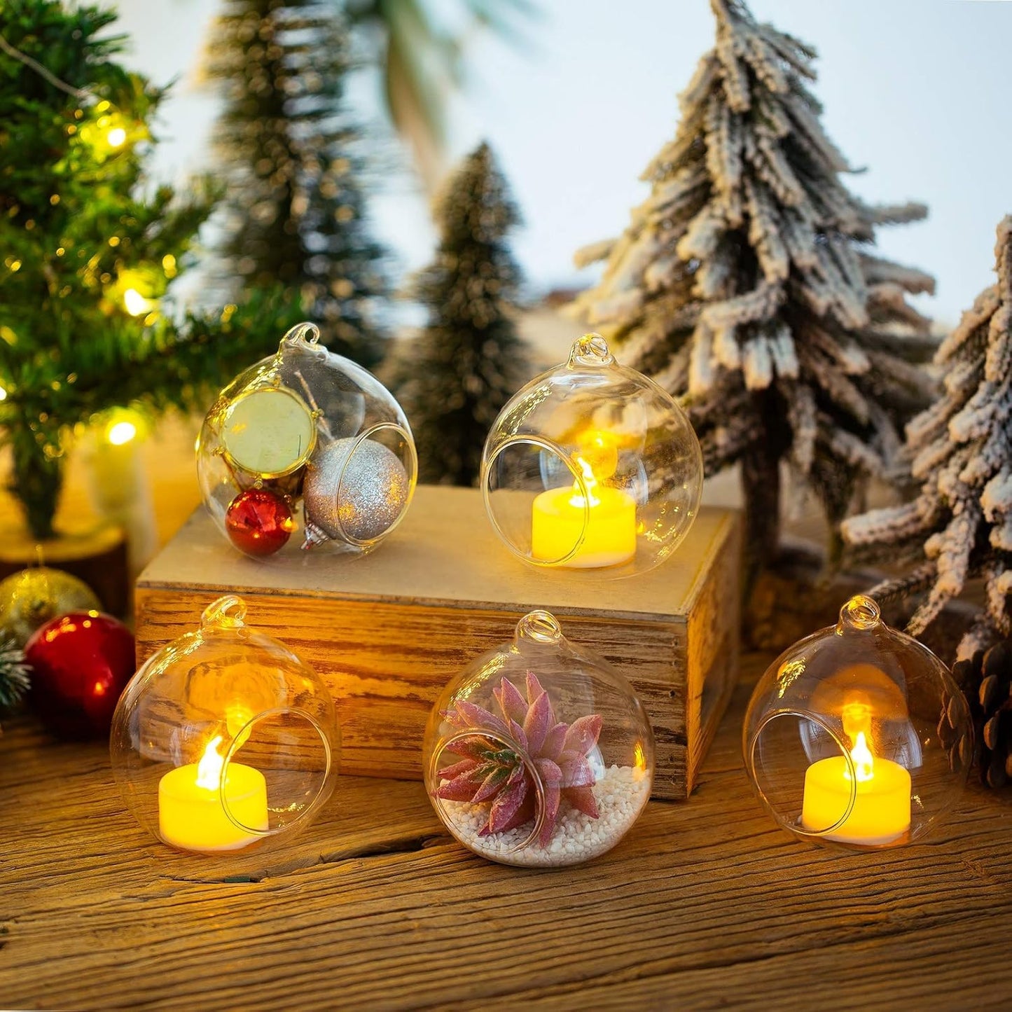 Sziqiqi 3.15" Glass Globes Glass Bulbs Hanging Tea Light Holder Terrarium Container Wedding Centerpiece Backyard Decoration Christmas Ornaments 10pcs+2 Extra