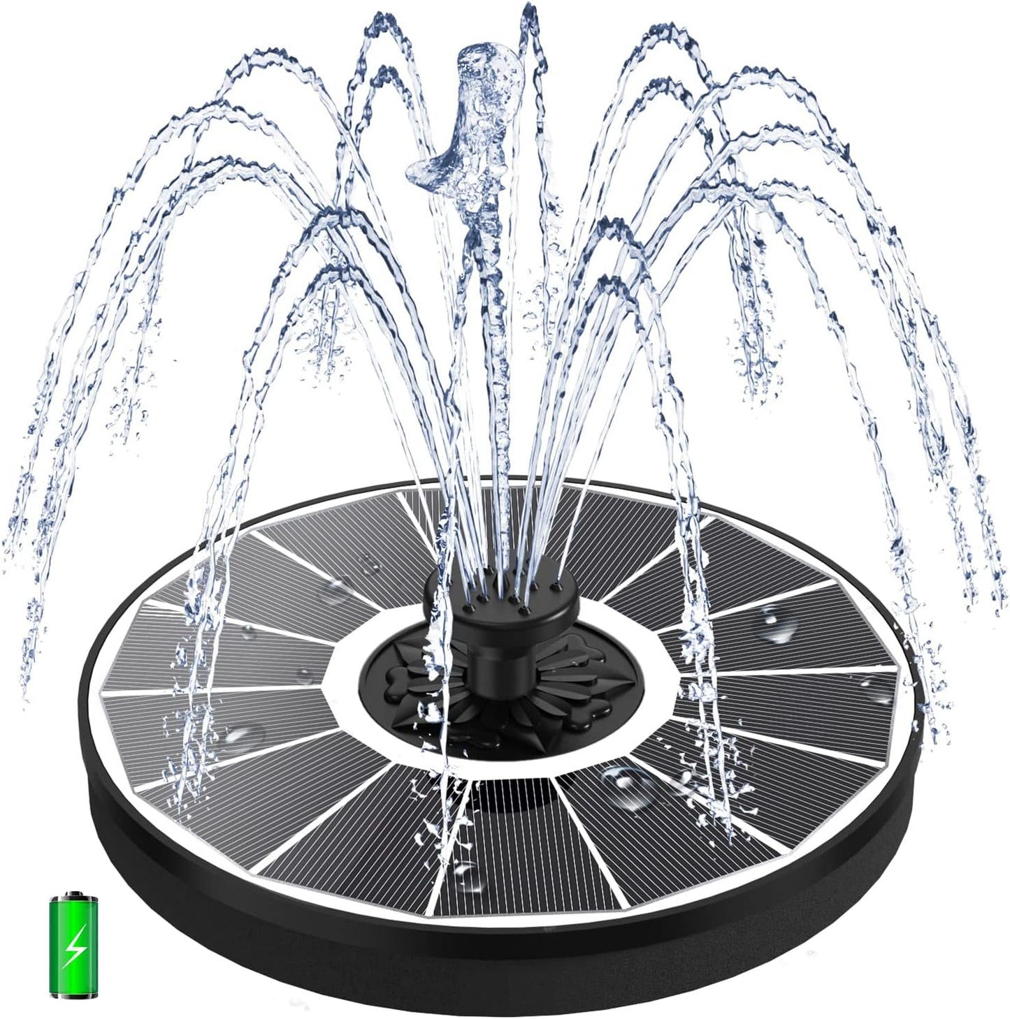 Solar Fountain Pump with 2000 mAh Battery Backup Works in Shade, 3.5 W Glass Floating Solar Powered Water Fountain with 7 Nozzles for BirdBath, Garden, Outdoor, Patio, Pond-White