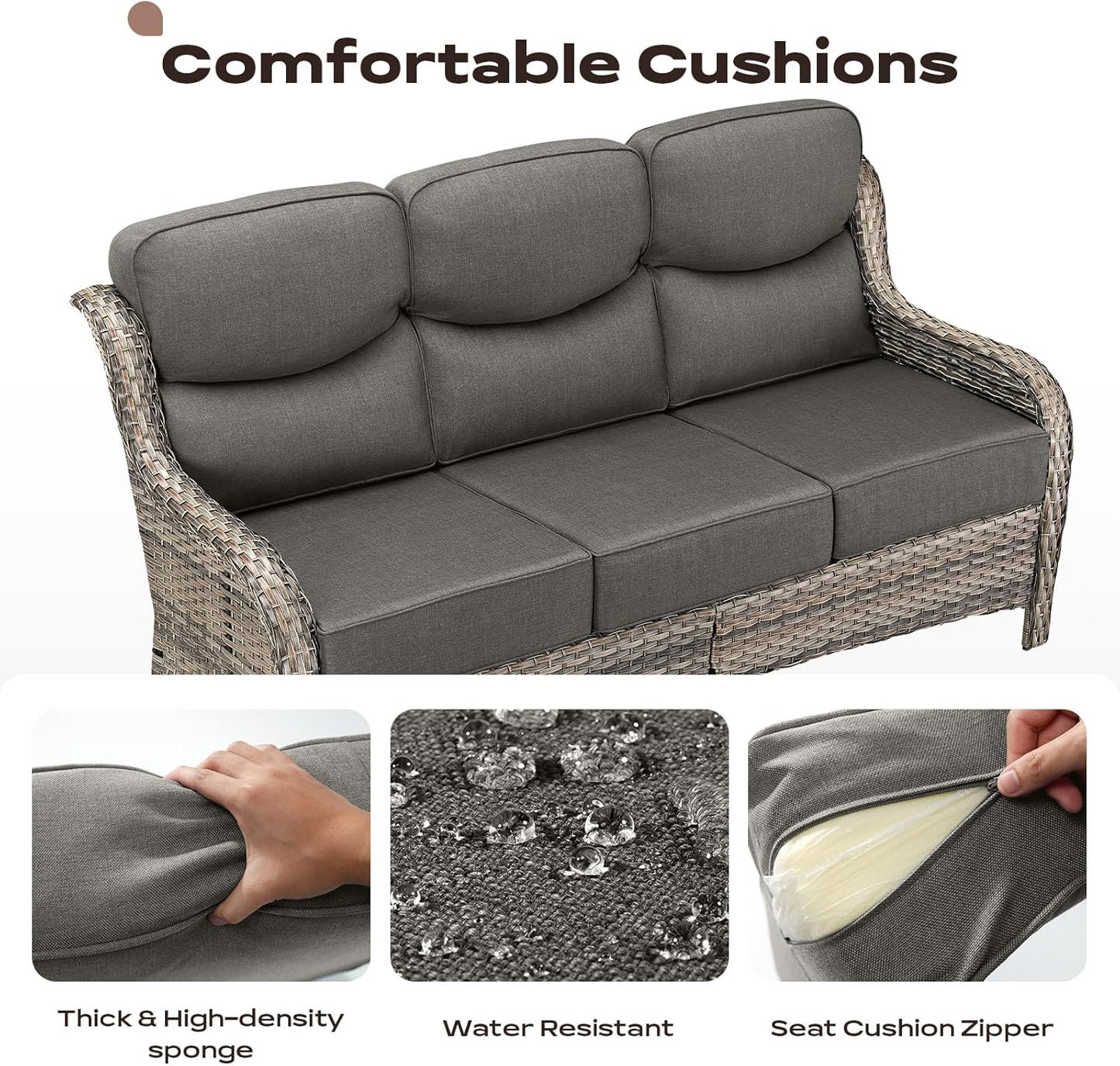 Wicker Outdoor Patio Furniture Set - 6 Piece Patio Conversation Sets with Swivel Rocker Chairs, Ottomans, Sofa and Side Table, 6 inch Cushions, Waterproof Wicker, for Porch Deck Mixed Grey/Grey