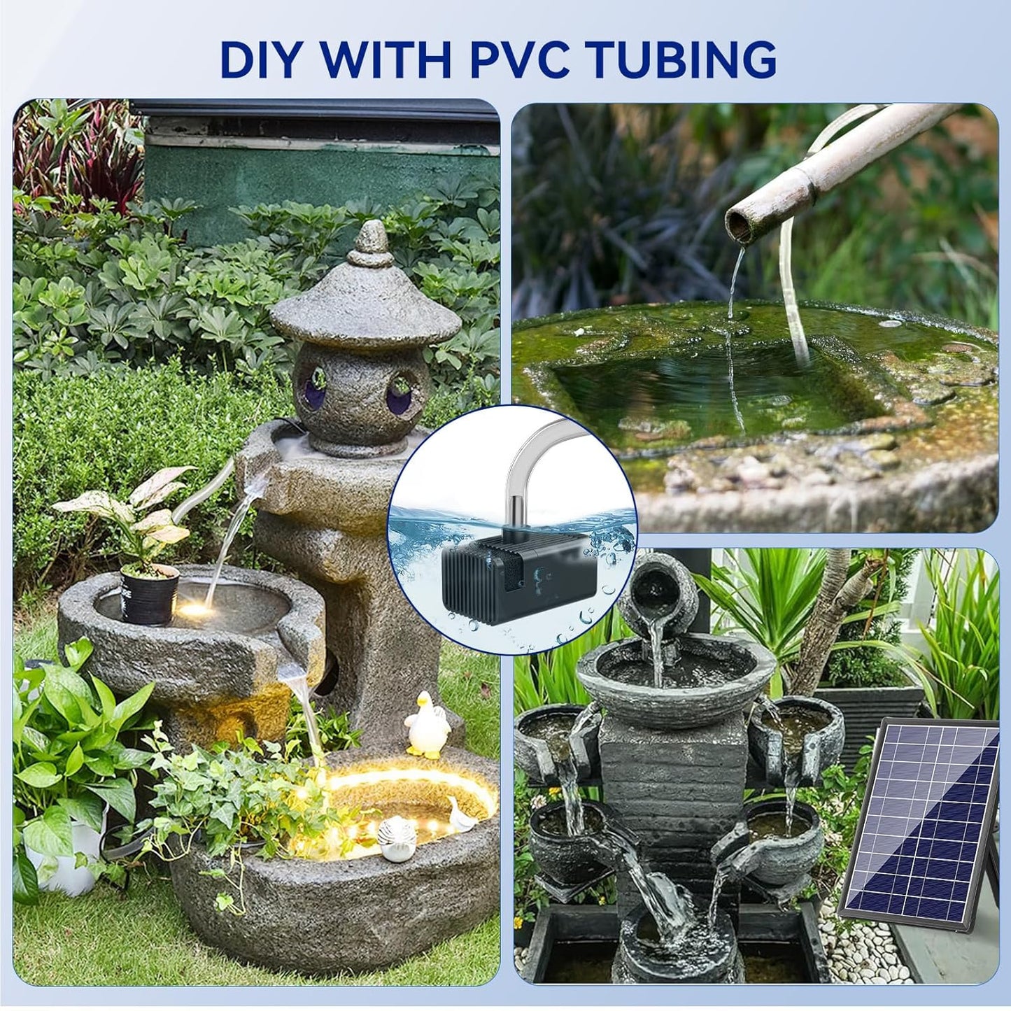 Antfraer Solar Fountain for Bird Bath, 8W Solar Water Fountain Pump with Dry-Run Protection & Double-Layer Nozzles, Solar Powered Fountain with 5Ft Tubing for Small Pond, Bird Bath, Water Feature-A108