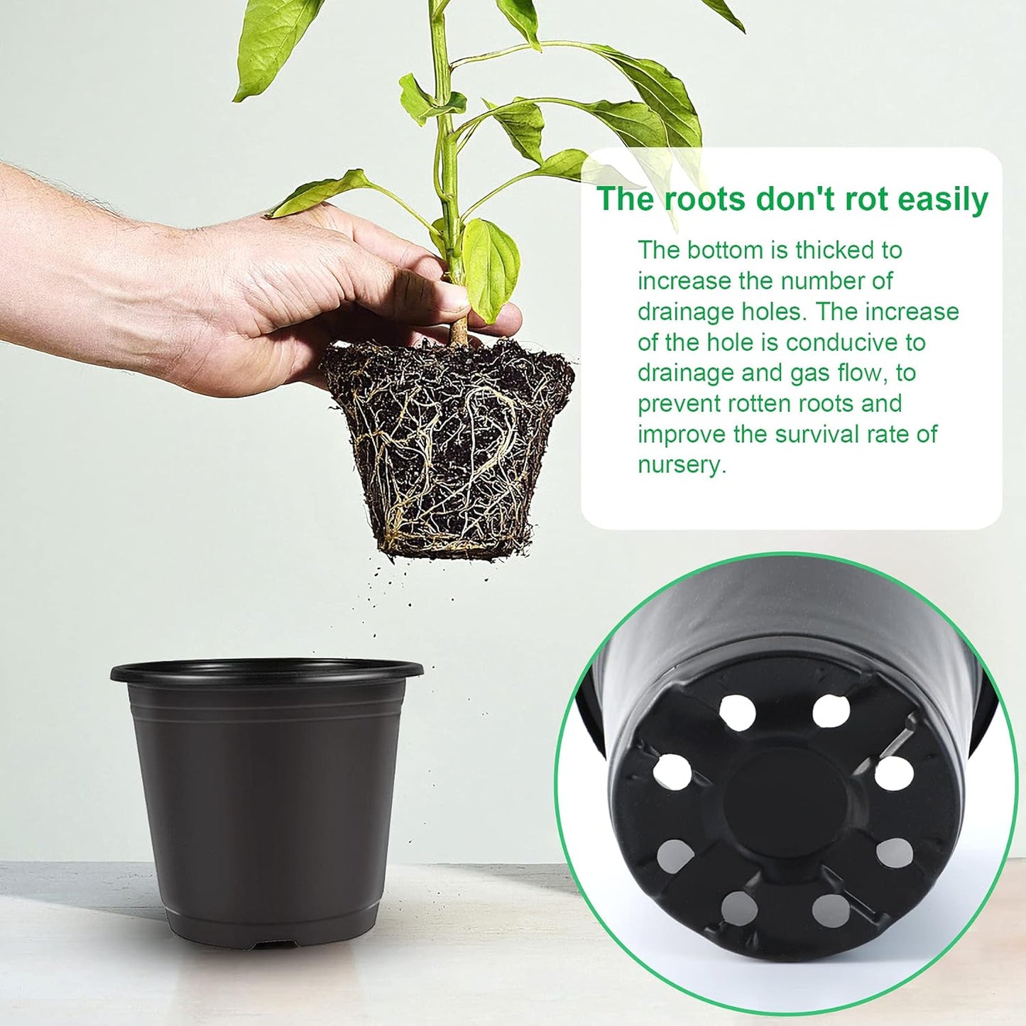 Augshy 150 Pcs 4" Black Plastic Plants Nursery Pot,Seed Starting Pots