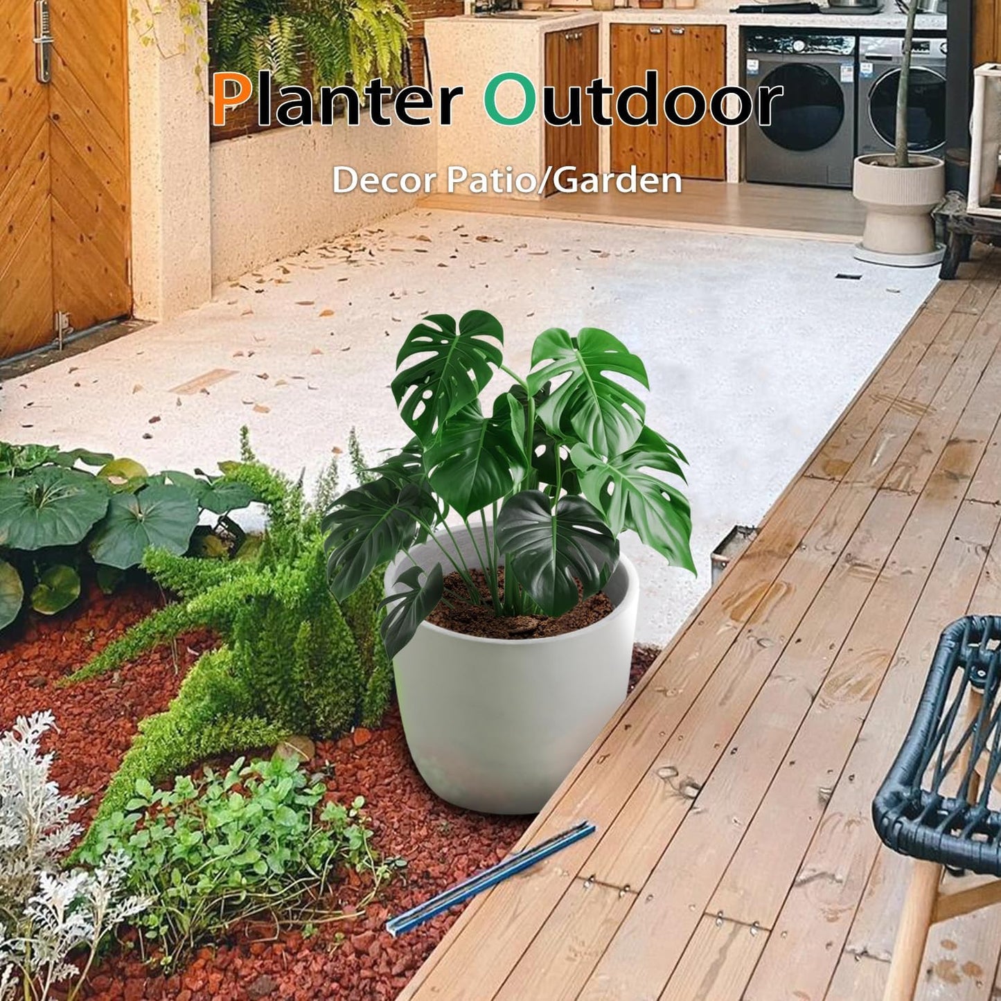 Concrete Planter Outdoor Indoor, Large Cement Plant Pots for Trees Flowers (Gray, 18 inch)