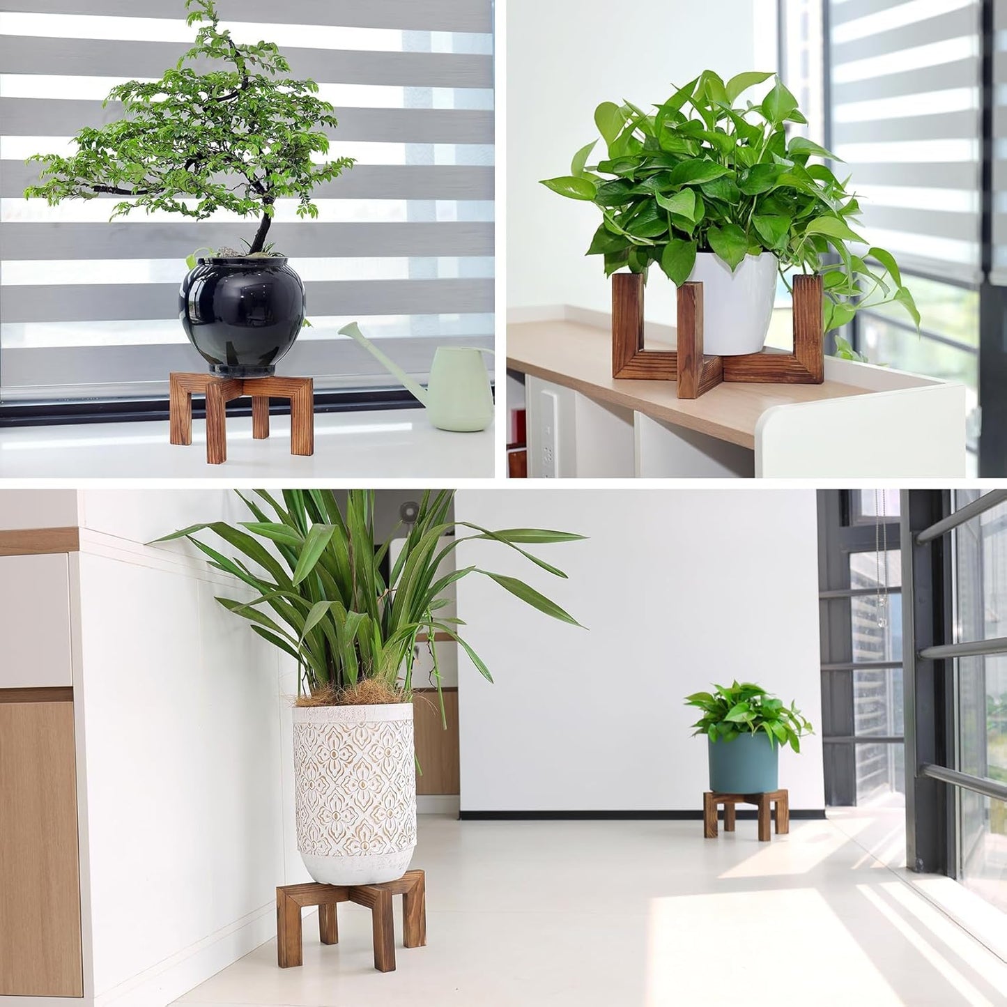Plant Stand, Indoor/Outdoor Wood Plant Holder, Single Flower Pot Stand, Sturdy Planter Stand, Fit 5-15 Inch Pots