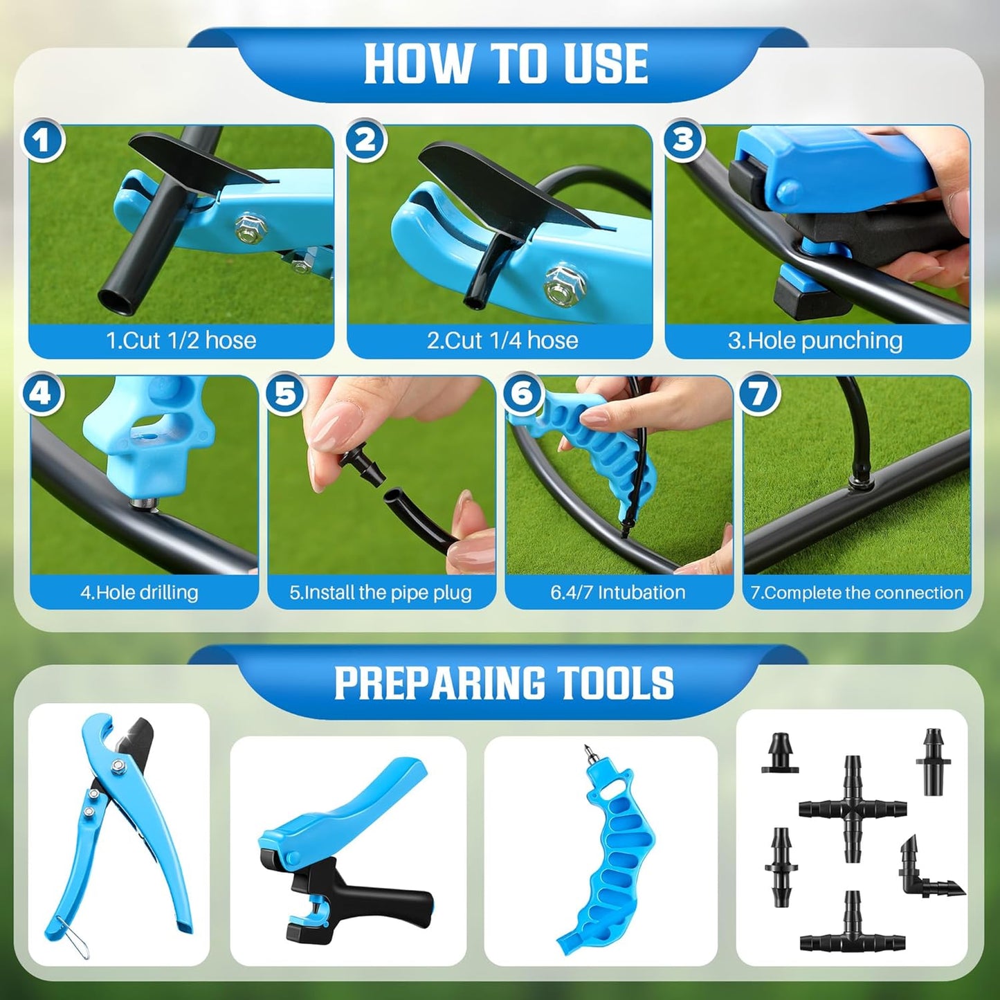 Feekoon Drip Irrigation Punch Hole Tubing Cutter Tools with Barbed Connectors, 2-in-One Drip Tubing Hole Punch for 1/4 Inch Fitting 16 20 25 mm PE Pipe and Emitter(230 Irrigation Plugs)